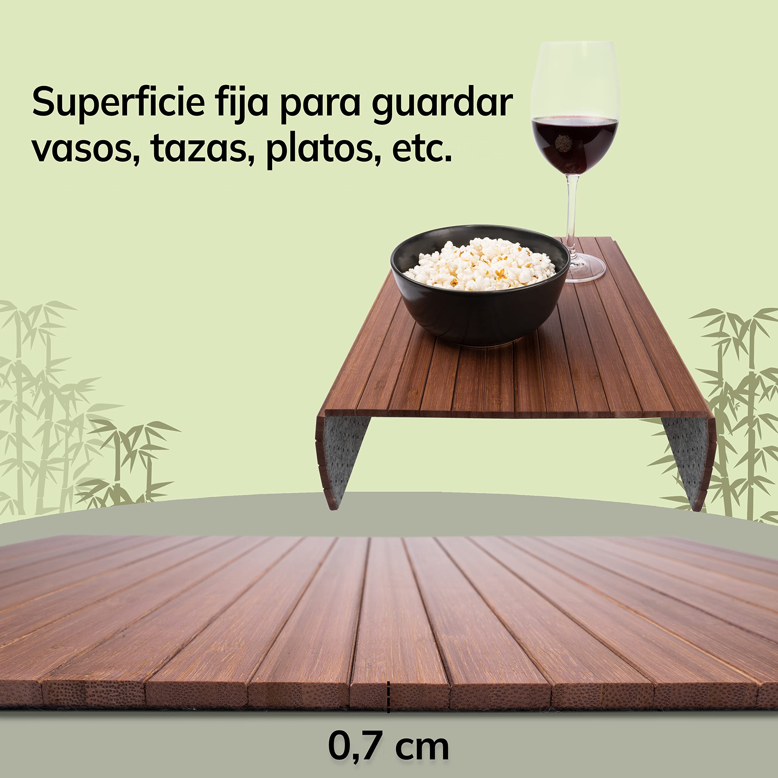 BAM BOO BOX Bandeja Reposabrazos Sofá Bambu – Bandeja Sofá Organizador 42x34x0,7cm – Reposabrazos Portavasos Bambu – Madera Natural | para Vasos, Tazas y Platos (Marrón)