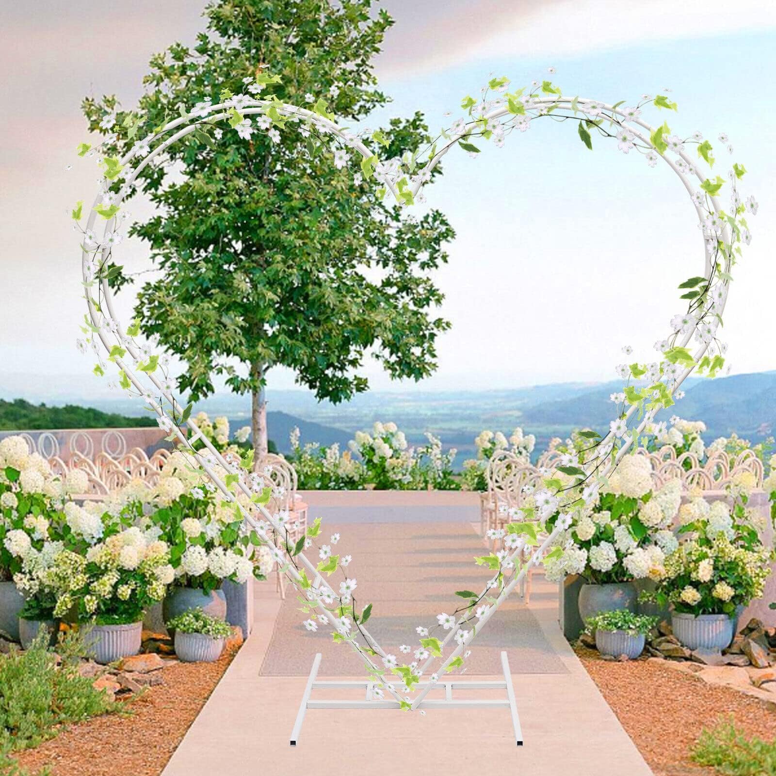 Herz Hochzeitsbogen 205CM Metall Ballon Bogen Weiß Wedding Arch Backdrop Stand Rosenbögen Hochzeit Blumen Ballon Bogen Kit für Hochzeit Geburtstag Party Dekorationen
