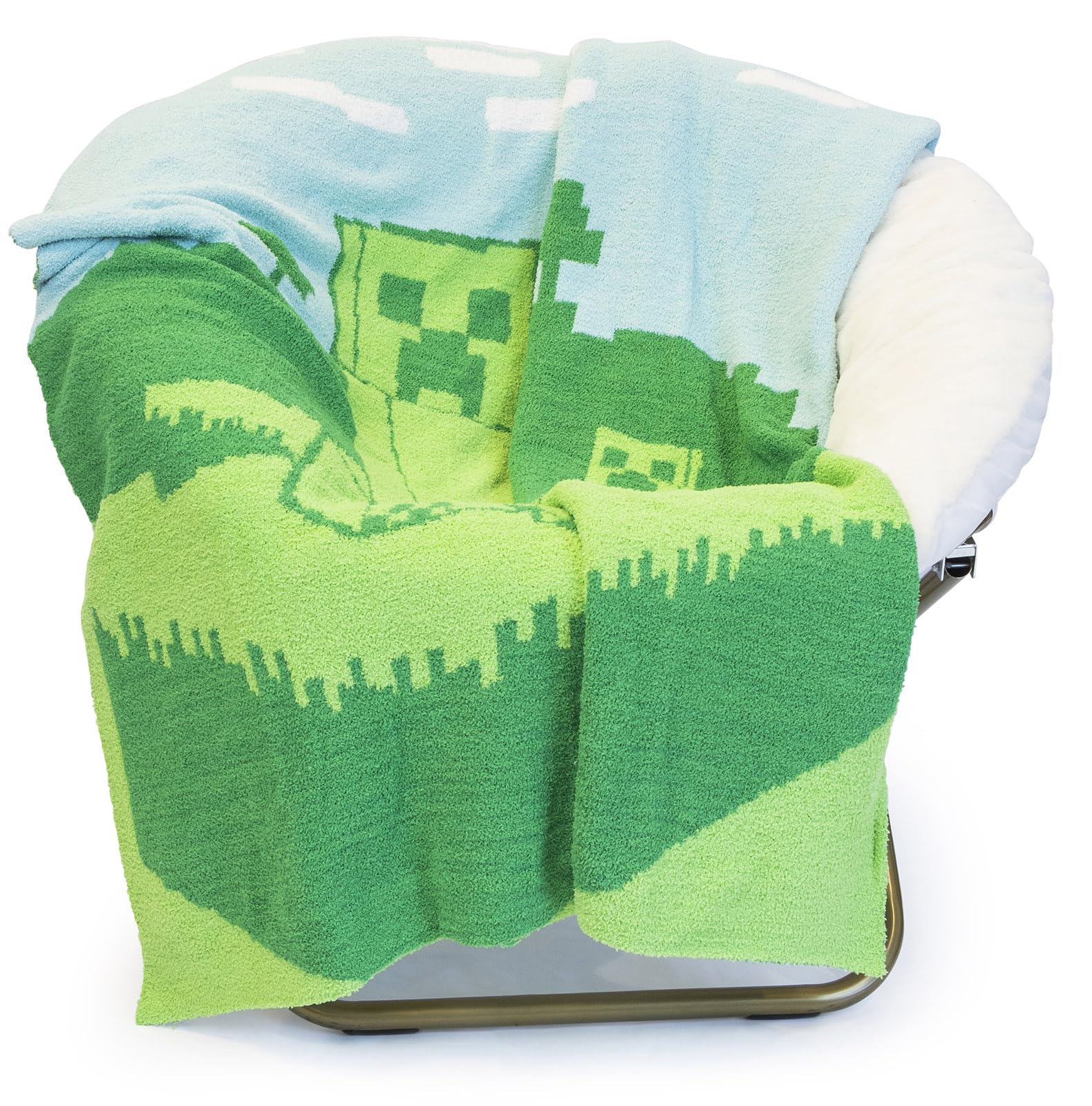 Jay Franco Minecraft Creeper Feather Knit Fluffy Throw Blanket - Fuzzy Blanket Measures 50 x 60 Inch - Super Soft Lightweight Gamer Bedding