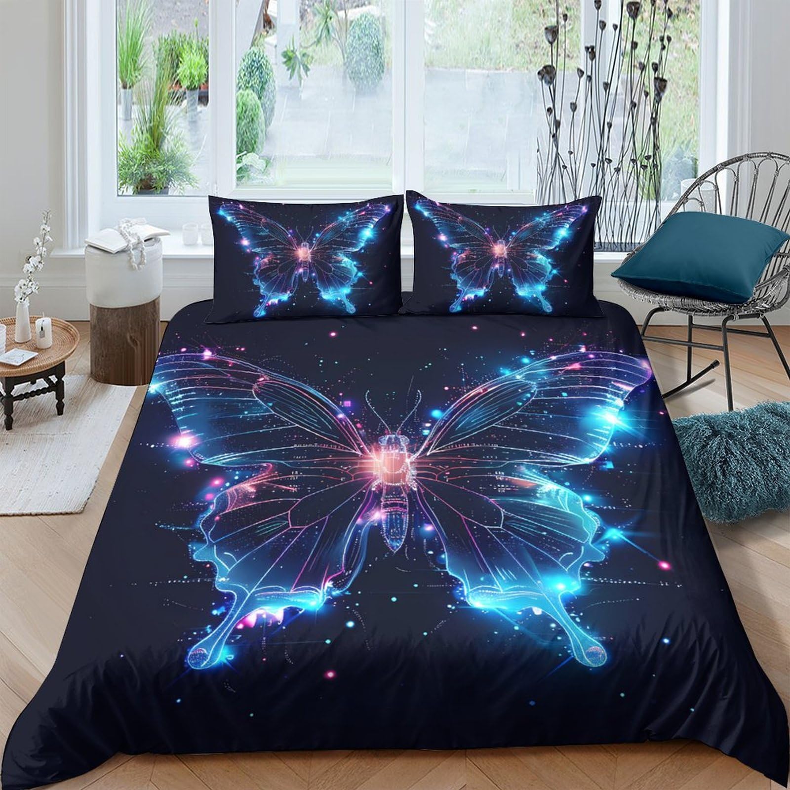 Ctjqhvkz Style-7 3D Printed Galaxy Butterfly Fitted Sheet Microfiber Soft Breathable Cosmic Aurora Mattress Cover Bedroom Decor Single（135X200cm）
