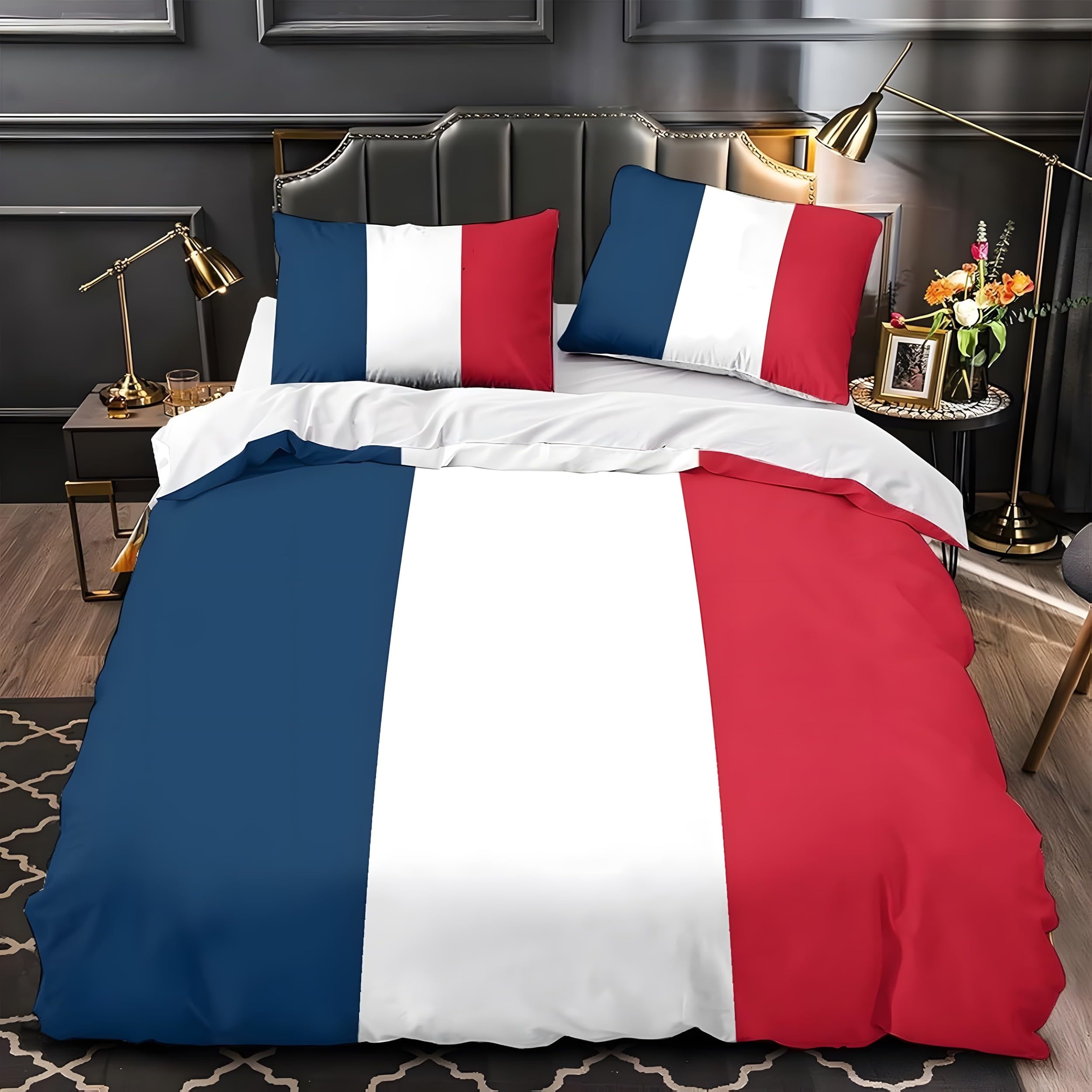 YZQGLHP French Flag Super King Duvet Cover French Retro Bedding Set Soft Cozy Microfibre Duvet Covers 260x220 with Zipper Closure and 2 Pillowcases 50x75cm