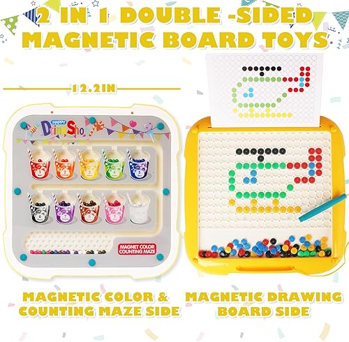Miniatura 4 de Tablero de dibujo magnético 2 en 1 y laberinto magnético de color y números, tablero de rompecabezas Montessori de aprendizaje a juego de colores,
