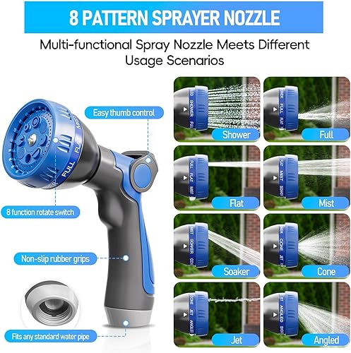 Miniatura 7 de SPECILITE Manguera de jardín de 50 pies, manguera de agua flexible de 3 capas con boquilla rociadora de 8 patrones, manguera de acero inoxidable