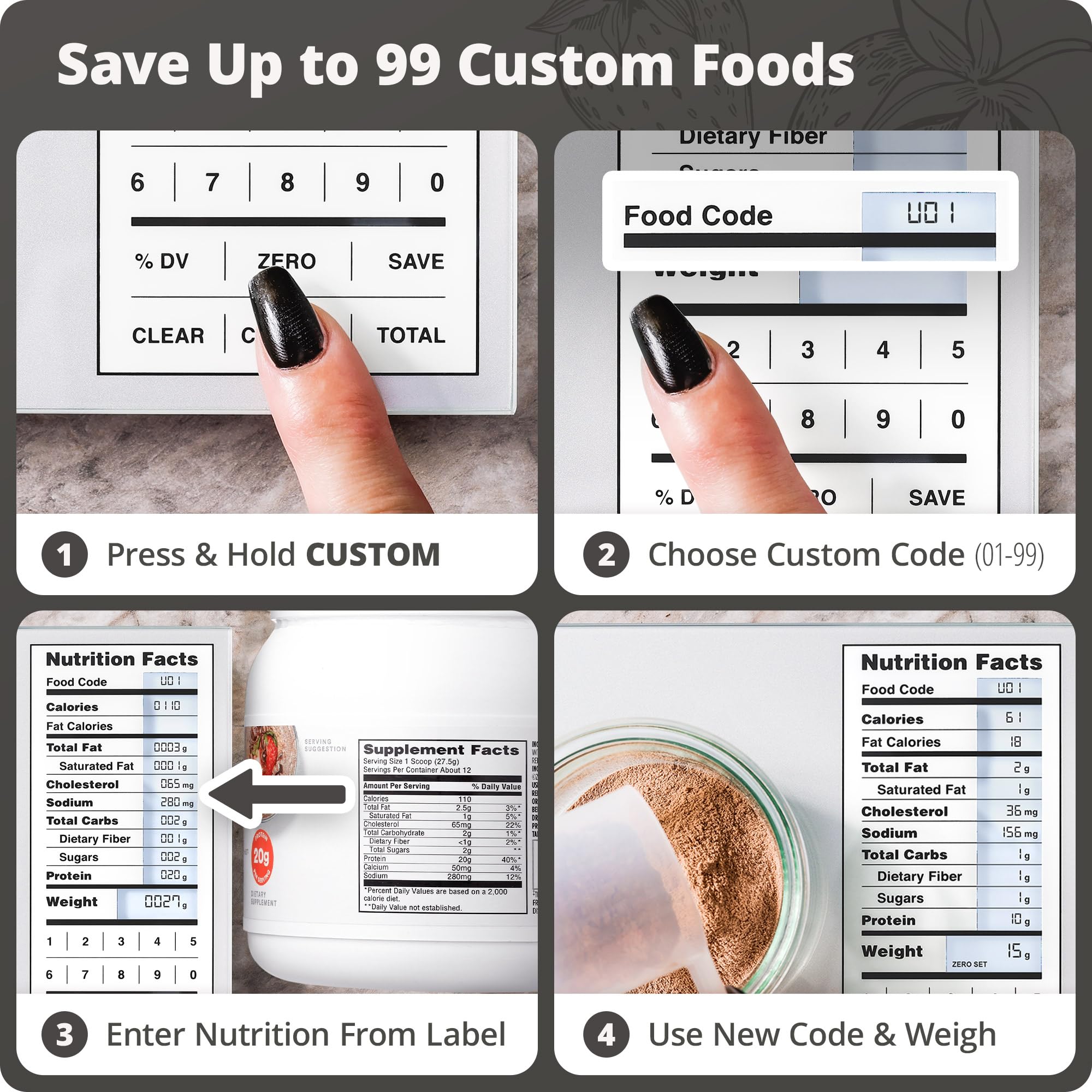 Greater Goods Food Scale with Nutrition Calculator, 2,000 Codes (Silver) — Amazon image 4