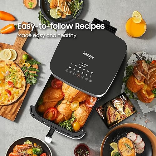 Miniatura 7 de Iceagle Freidora de aire de acero inoxidable de 9 cuartos de galón - Freidora XXL con ventana de visualización grande, elementos de calentamiento