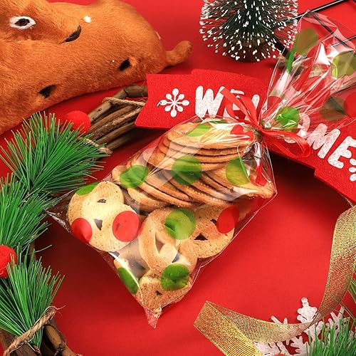 Miniatura 3 de Boao 100 bolsas de celofán de Navidad, bolsas de dulces de Navidad, bolsas de regalo, bolsas de golosinas de 11 x 5 pulgadas, bolsas de violonchelo