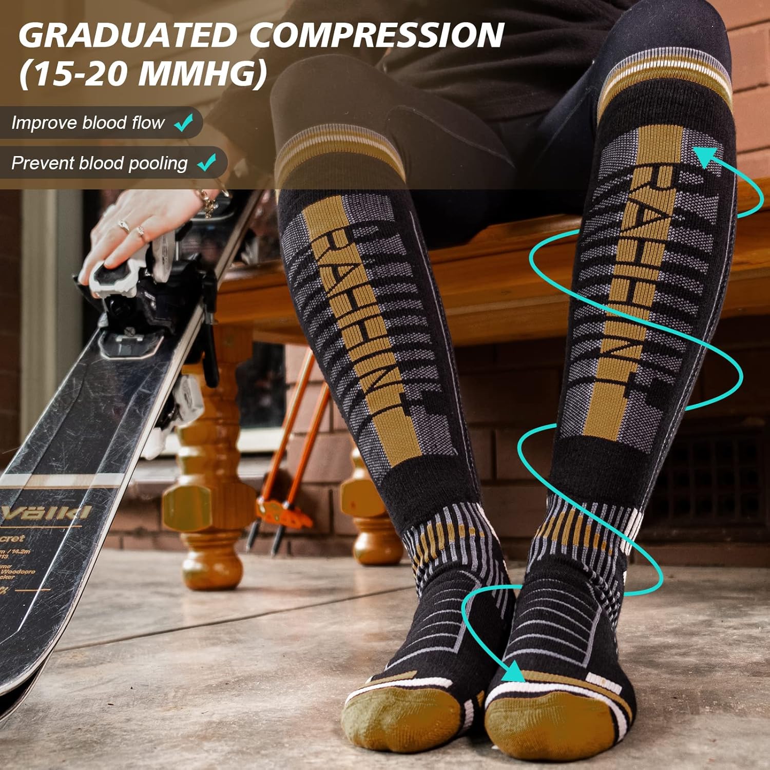 Rahhint Alpaca Wool Winter Warm Ski Socks for Men Women Cold Weather Compression Thermal Socks 2 Pairs for Snowboard Hiking - Image 5