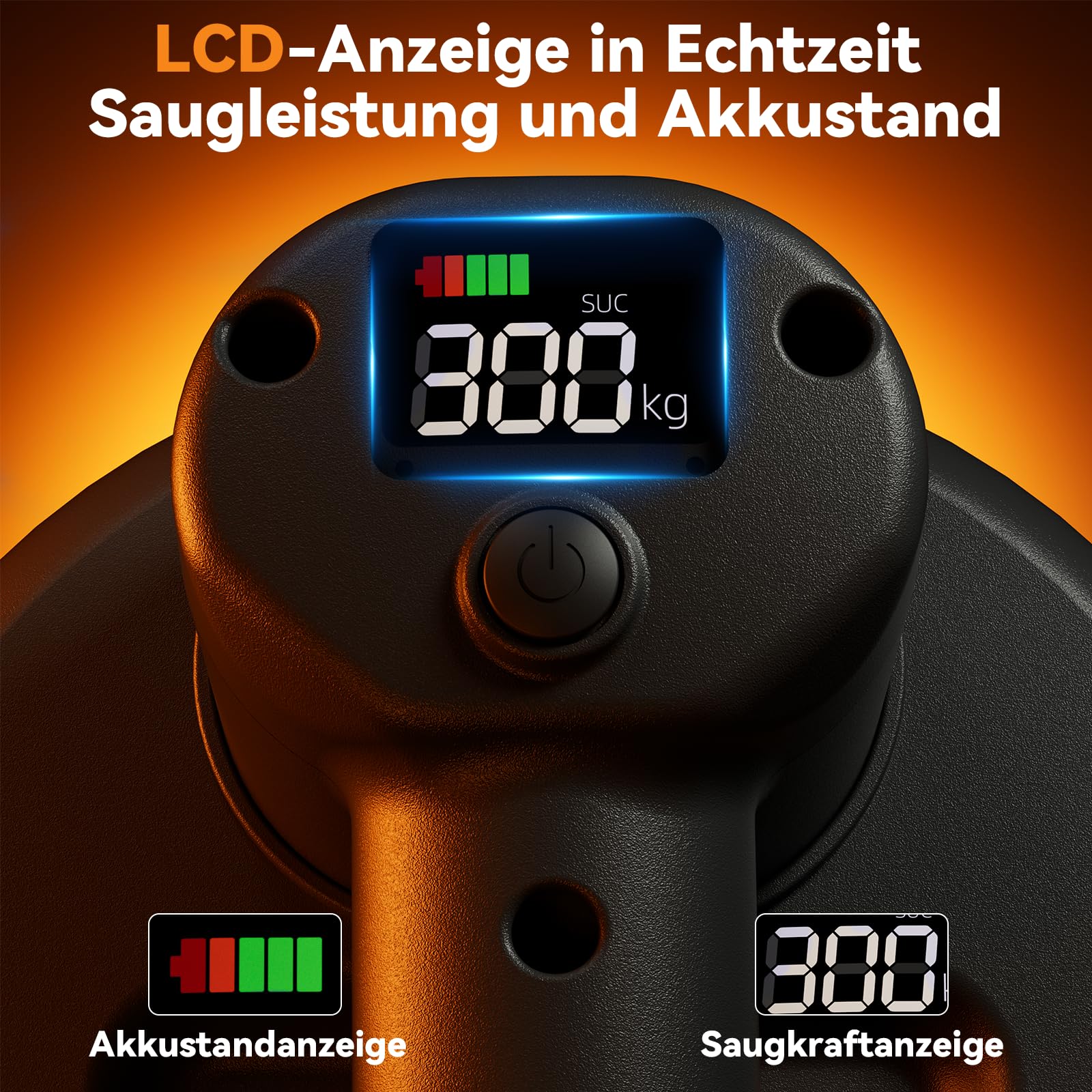 Akku Saugheber für Fliesen, 2 Stück | Tragkraft Max.300KG · 4000mAh Akku · Auto Nachsaugfunktion · Doppelmotor · LCD-Anzeige