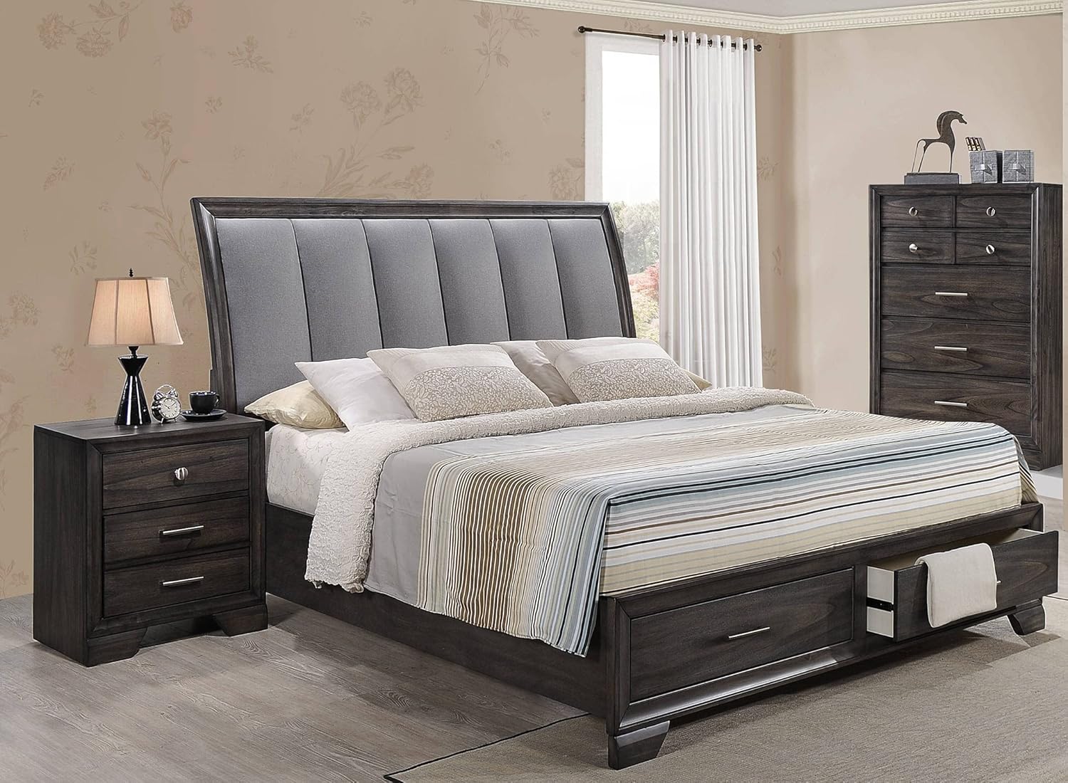 Nightstand & Bedside Table with 3 Storage Drawers and Bracket Feet, LERFAN Contemporary Style Wood End Tables/Side Tables