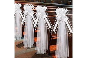 12 Pack - 10" x 27" Tulle Pew Bows for Wedding Ceremony...