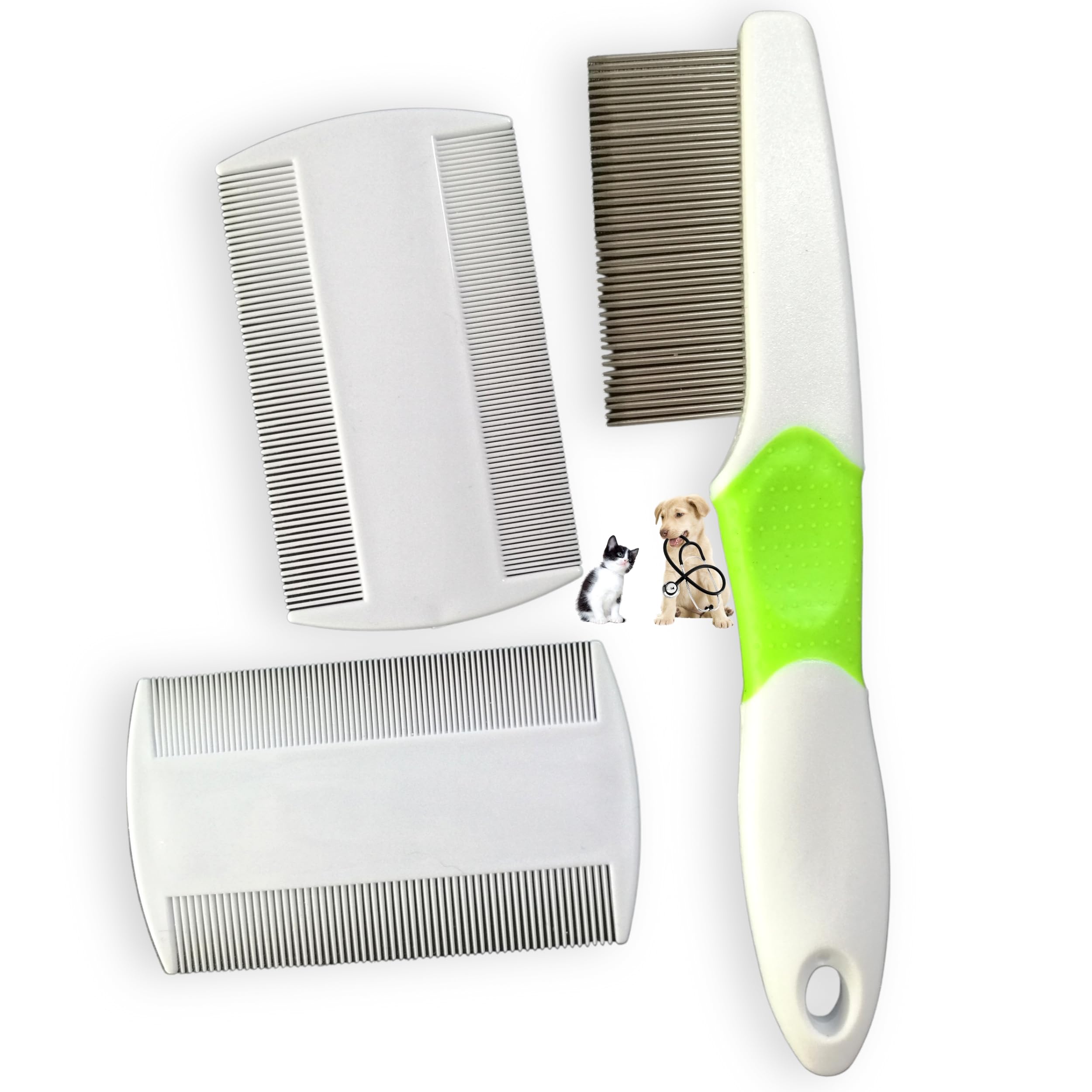Peigne anti puces chien et chat, ebook offert Elimination des tiques, poux et poussière. Outil de toilettage acier inoxydable. Brosse à pointes arrondies anti blessure pour la peau Couleur aléatoire