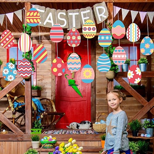 Miniatura 7 de Roowest 20 piezas de huevos de Pascua para colgar al aire libre, decoración de Pascua al aire libre, doble cara, impresión de Pascua, feliz Pascua,