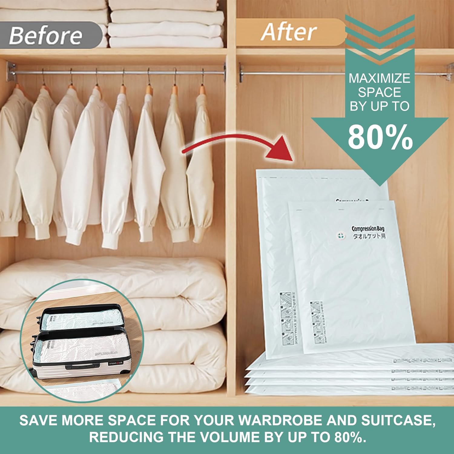 Travel Vacuum Storage Bags with Electric Pump, Multiple Combinations Travel Packing Bags for Luggage and Suitcase, Carry-on Size Compression Space Saver for Clothes and Clothing (E: 12 Combo-EPUMP)