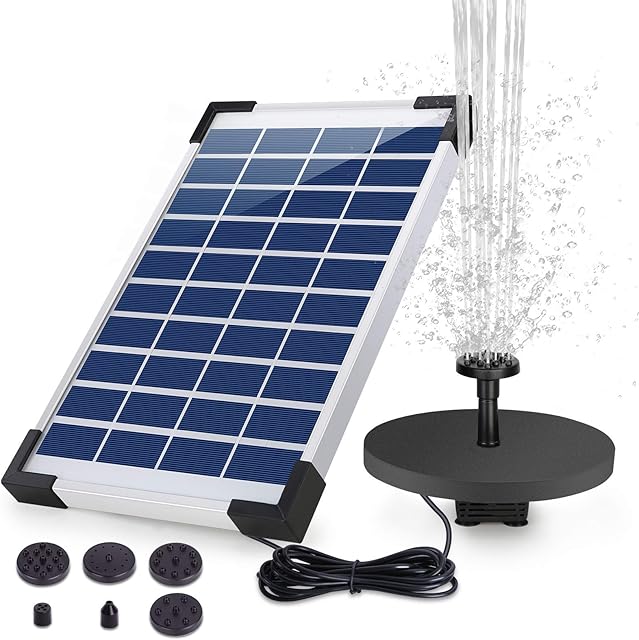 AISITIN 5.5W Solar Fountain Pump Backup Solar Floating Water Fountain Pump, 6 Nozzles, for Bird Bath, Fish Tank, Pond Garden