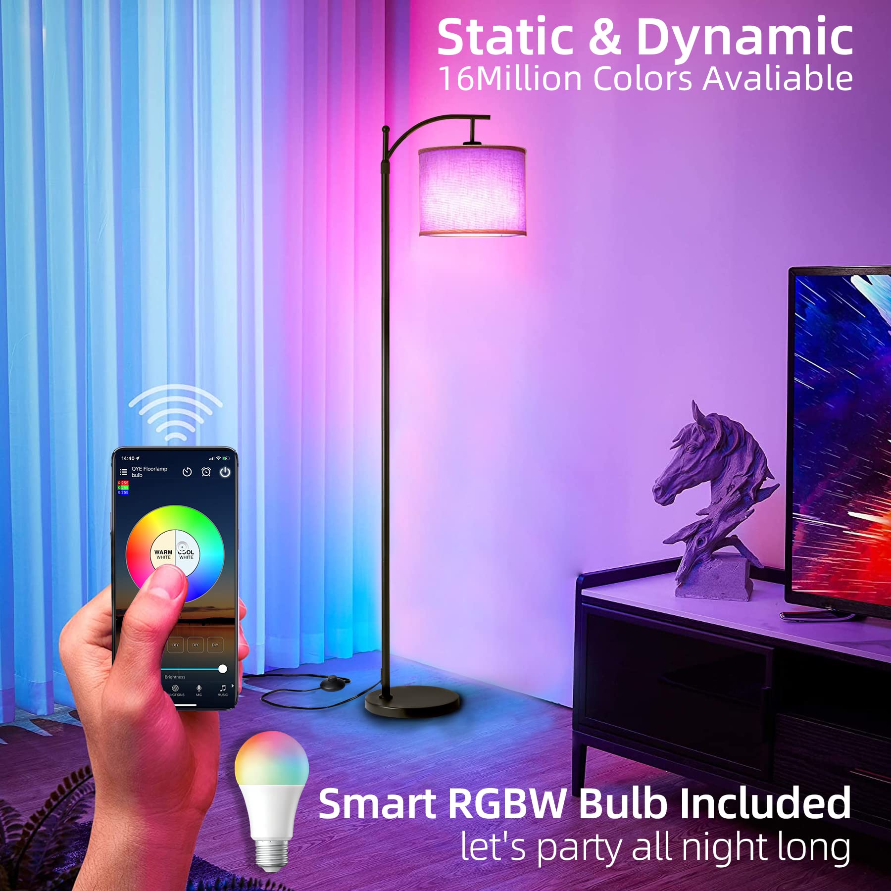 Floor Lamps Adjustable Height arc led Lighting Short gooseneck Tall lamp with stepless Brightness temperture dimmable Remote Control Standing for Living Room ,Bed Room,Office