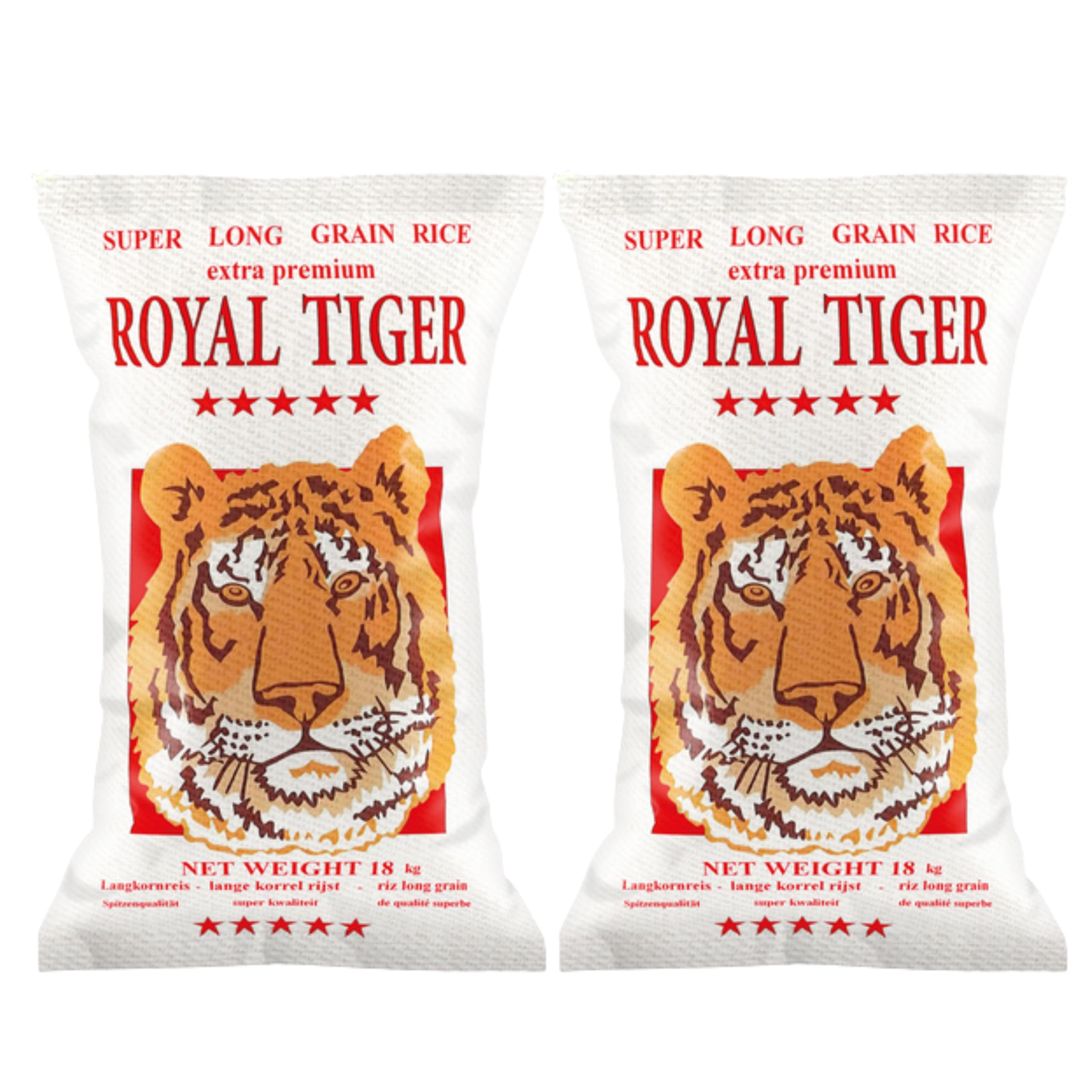 Royal Tiger weißer Langkornreis 2x 18kg aromatischer Reis aus Kambodscha, locker-körnig & vielseitig, ideal für Currys Pilaws & internationale Reisgerichte, für Gastro & Heim