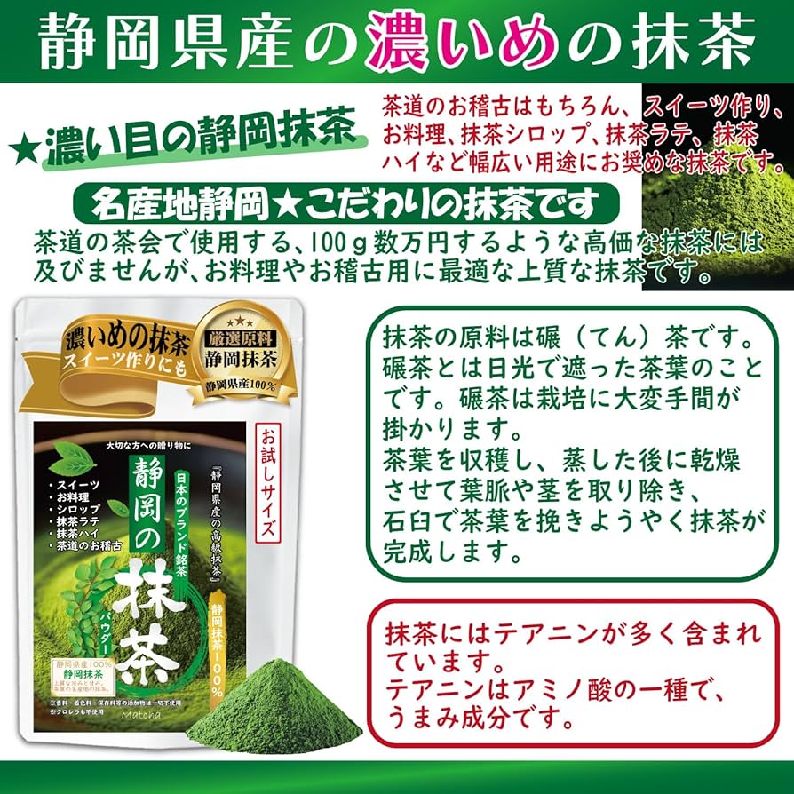 【３個の濃い抹茶】 抹茶の濃さは3％から24％】 24％はまさに食べる抹茶！ 濃度の