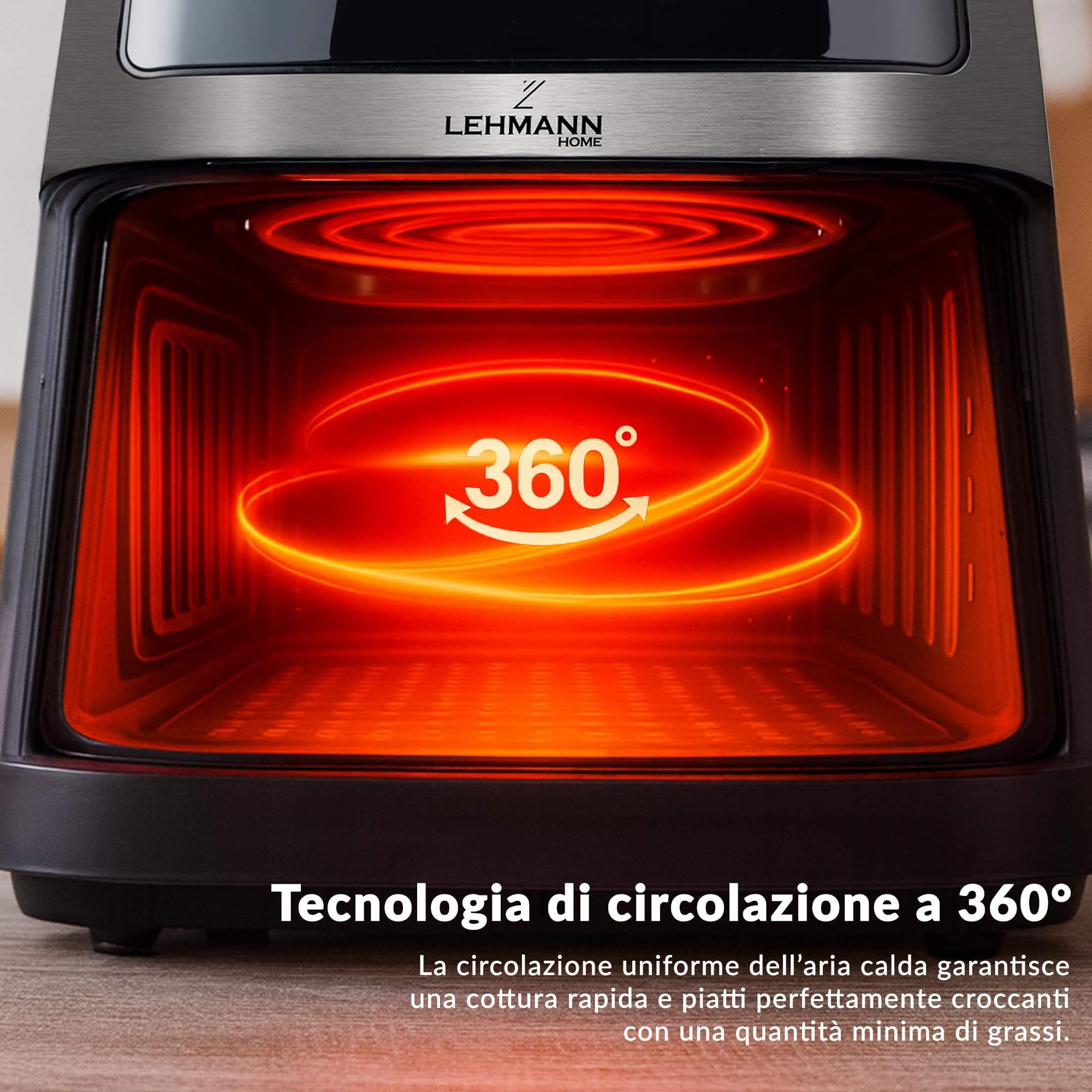 LEHMANN Friggitrice ad Aria 8 Litri XXL, 1800 W, Air Fryer con Finestra di Visualizzazione, 12 Programmi & Regolazione Manuale 76–200°C, Timer 1-60min, Rivestimento Antiaderente, Display Touch
