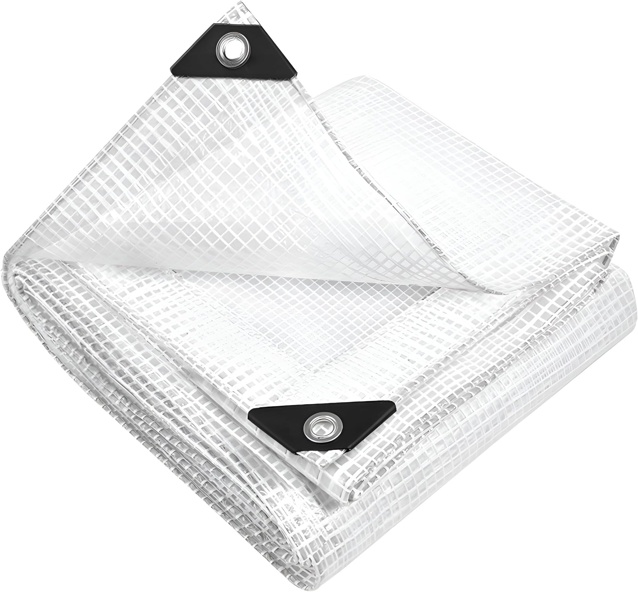 – 3m x 5m Clear Leno Tarpaulin - Heavy-Duty Waterproof 100 GSM Reinforced Transparent Tarp Sheet with Mesh Support, Rubber Strengthened Corners - UV‑Resistant Cover for Garden, Greenhouse, Groundsheet