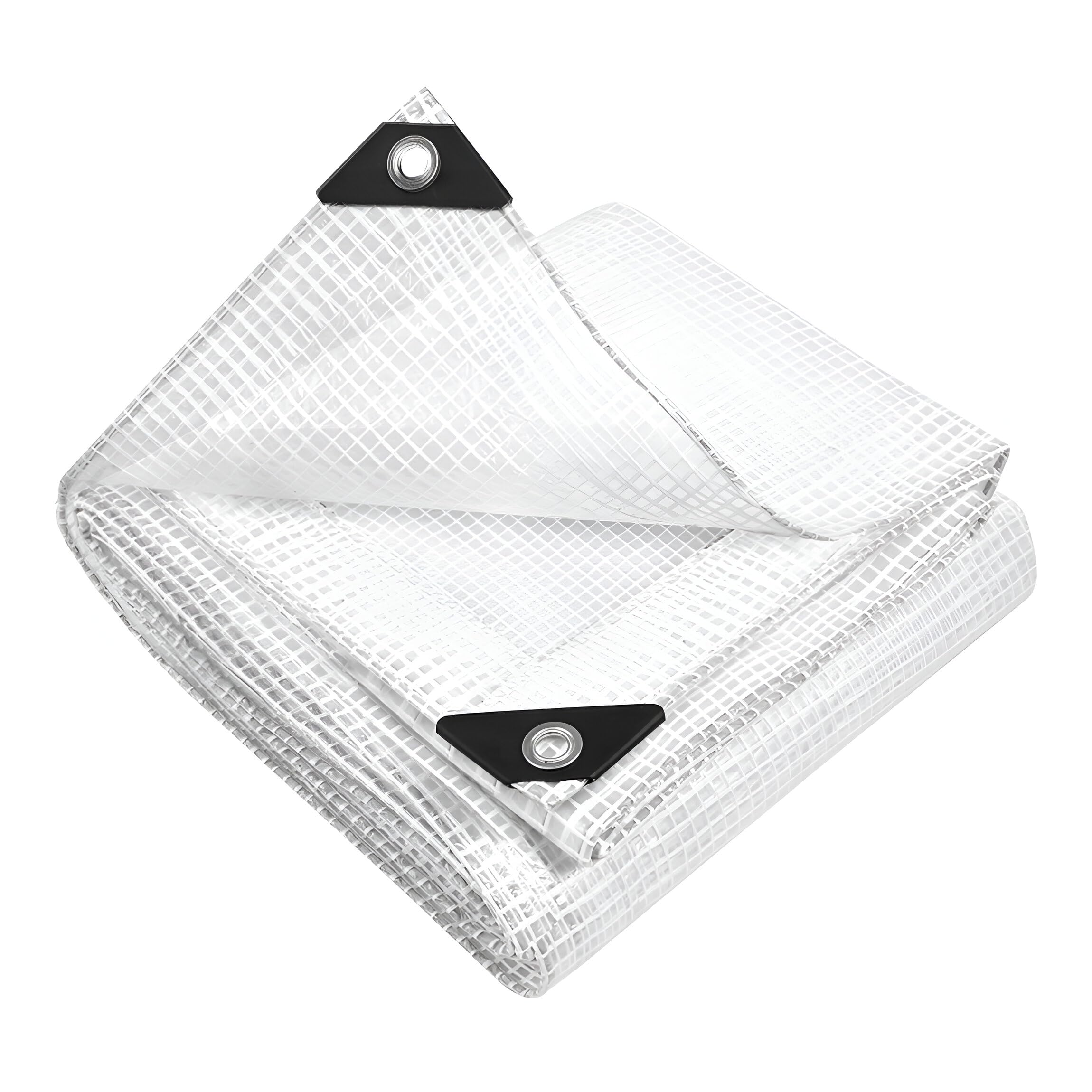 3m x 4m Clear Leno Tarpaulin - Heavy-Duty Waterproof 100 GSM Reinforced Transparent Tarp Sheet with Mesh Support, Rubber Strengthened Corners - UV‑Resistant Cover for Garden, Greenhouse, Groundsheet