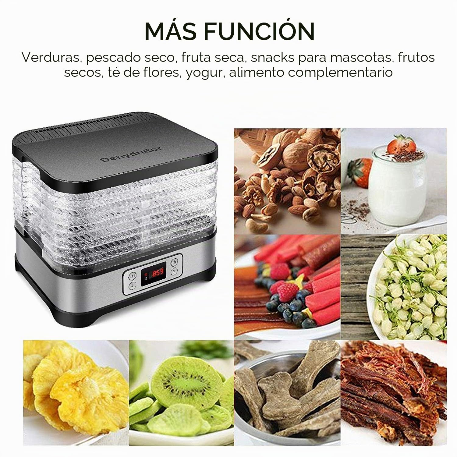 Deshidratador con regulador de temperatura, deshidratador para alimentos, carne, frutas, verduras, deshidratador, sin BPA, 8 niveles/400 W