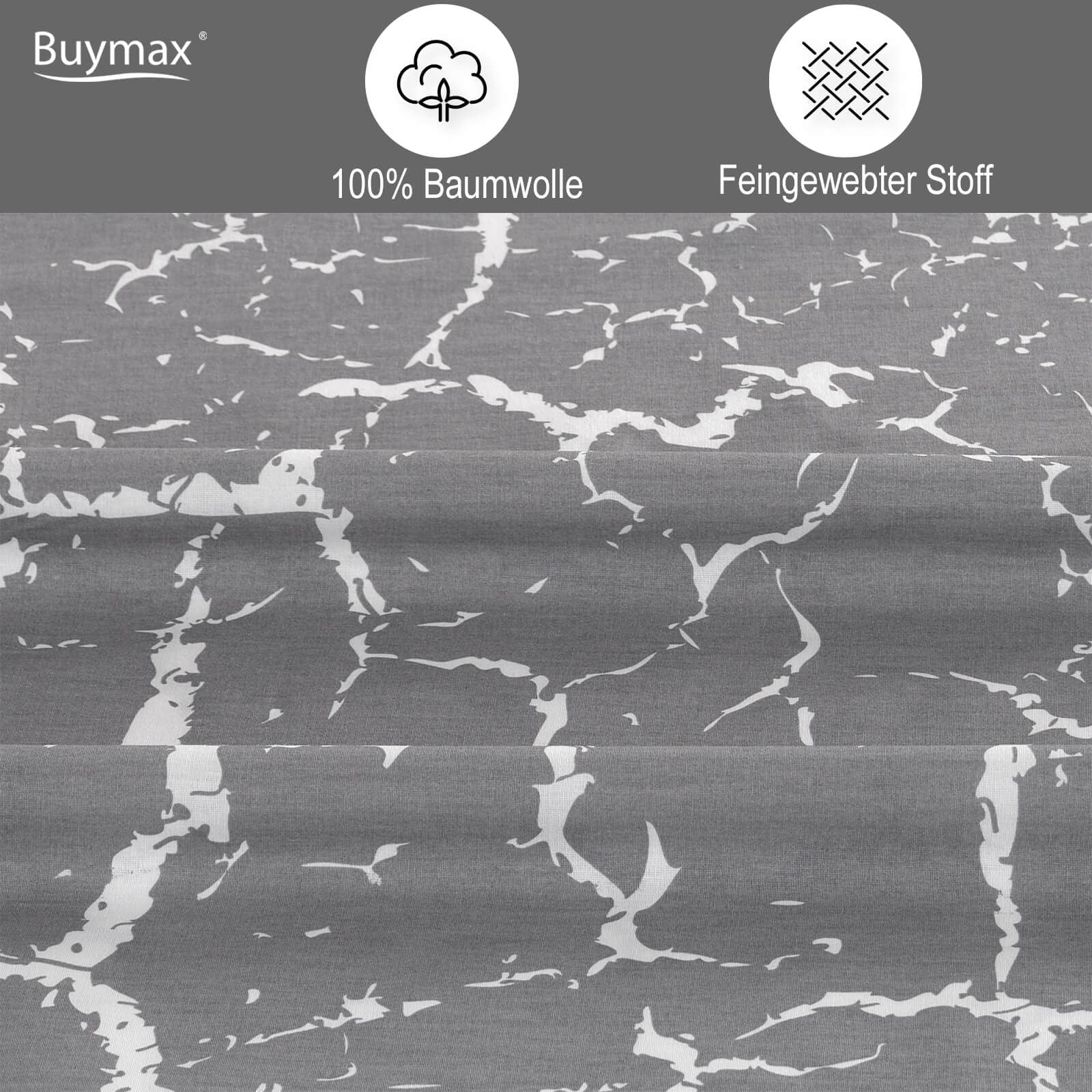 Buymax Bettwäsche 135x200 cm 4-teilig – Bettwäsche Set Renforcé 100% Baumwolle, 2 x Bettbezug 135x200 cm und 2 x Kissenbezüge 80x80 cm, Oeko-TEX, Reißverschluss, weich und atmungsaktiv