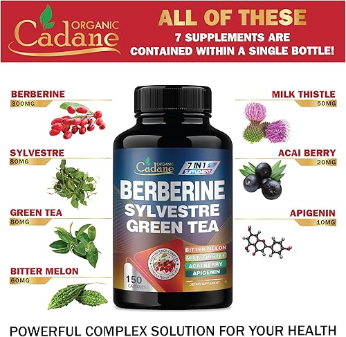Miniatura 3 de Extracto de berberina de cadano - Suplemento de berberina con Gymnema Sylvestre, té verde y más - 150 cápsulas para el sistema inmunológico, apoyo a