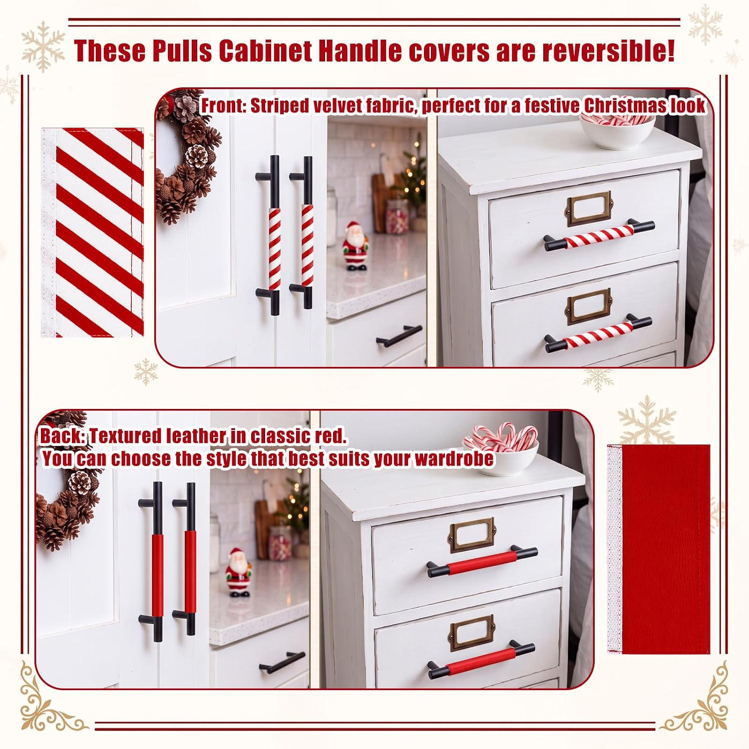 HunnmingRe 12 Pcs Peppermint Christmas Cabinet Handle Cover, 5.5 Inch