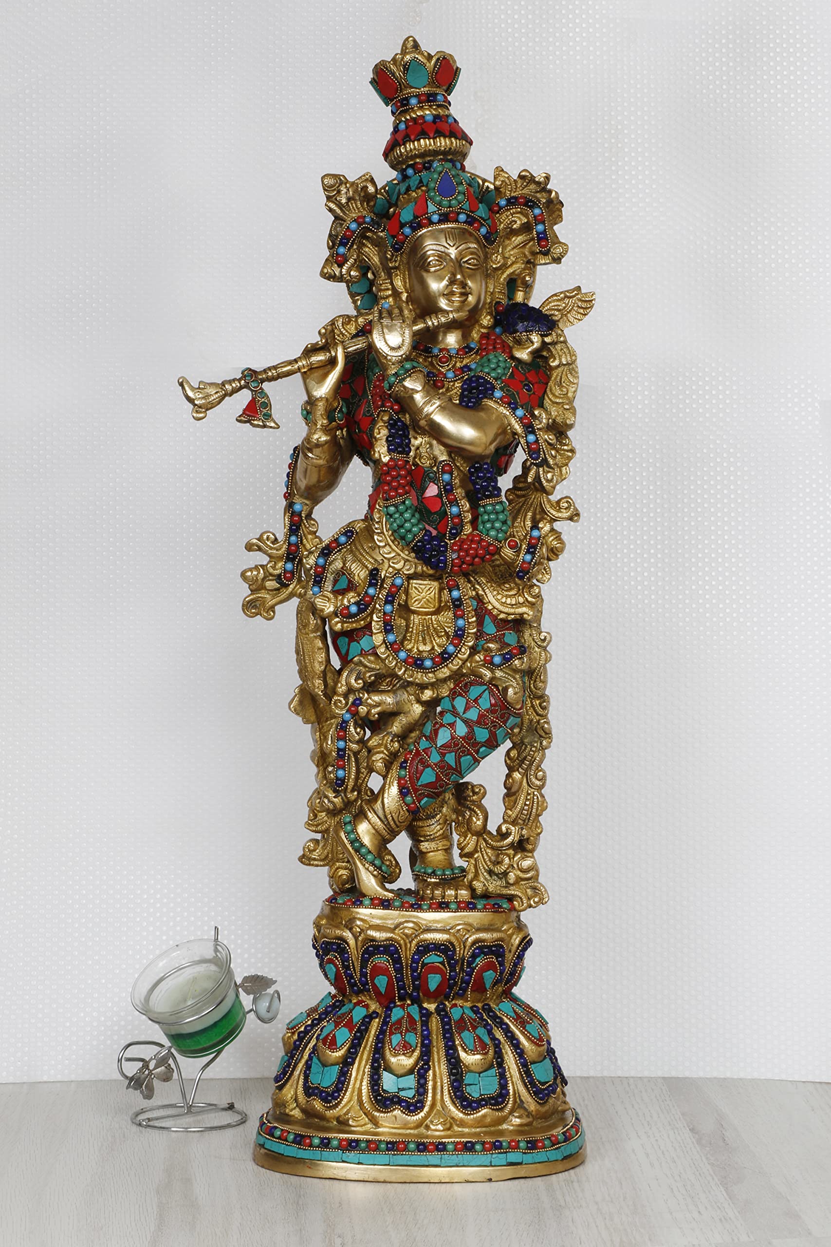 Statue Krishna en laiton ARTVARKO 63.5 cm | Éveillez l'harmonie et la joie dans votre foyer