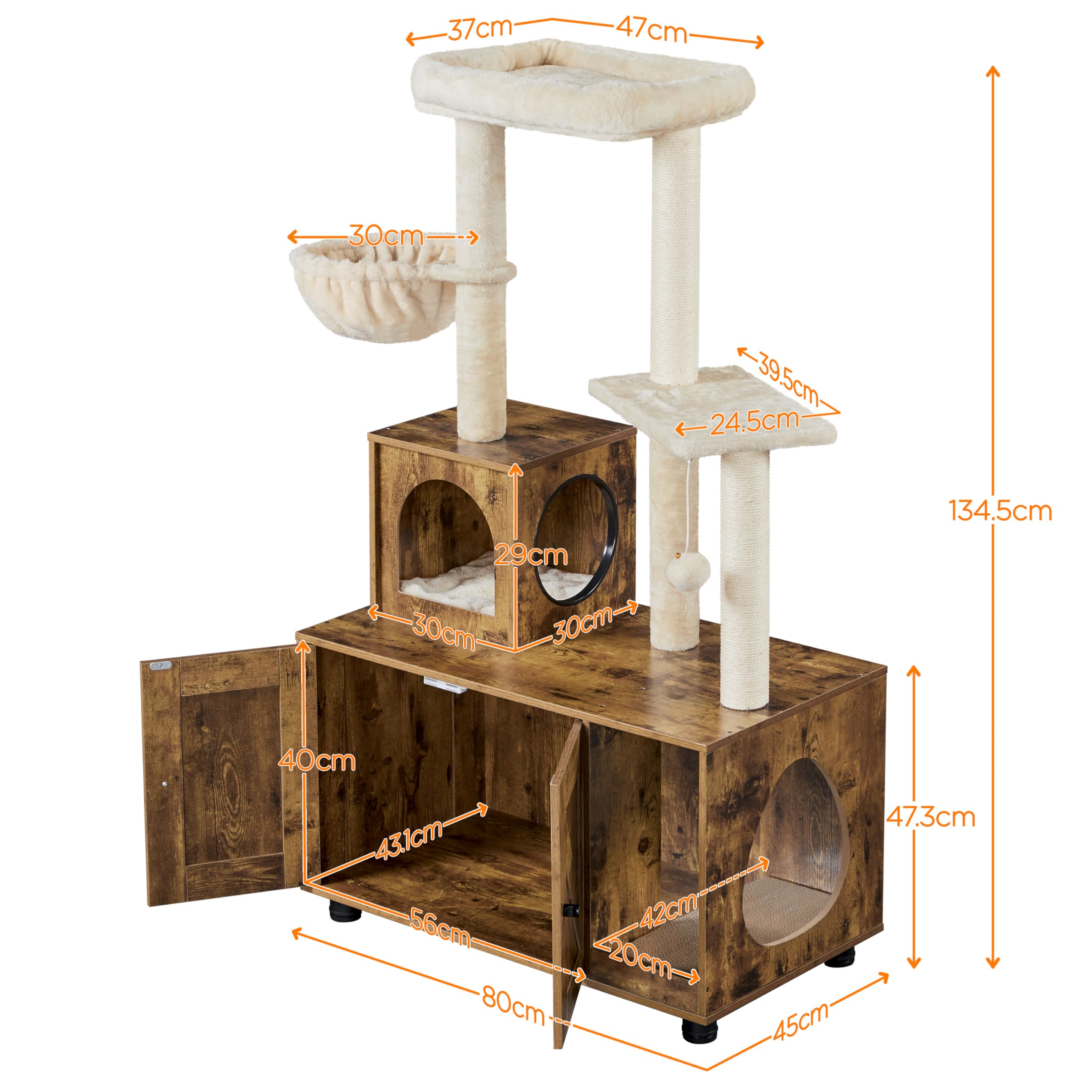 Yaheetech Maison d'intérieur Tout-en-Un avec griffoir, Meuble de litière en Bois pour Chat avec Niche pour Chat, Plate-Forme, Marron Rustique/Beige