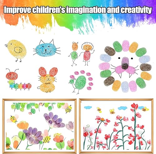 Miniatura 9 de Biggun Bloc de tinta redonda grande de 7 pulgadas, 8 colores arco iris DIY huellas dactilares, sellos de tinta de color lavable para hacer tarjetas