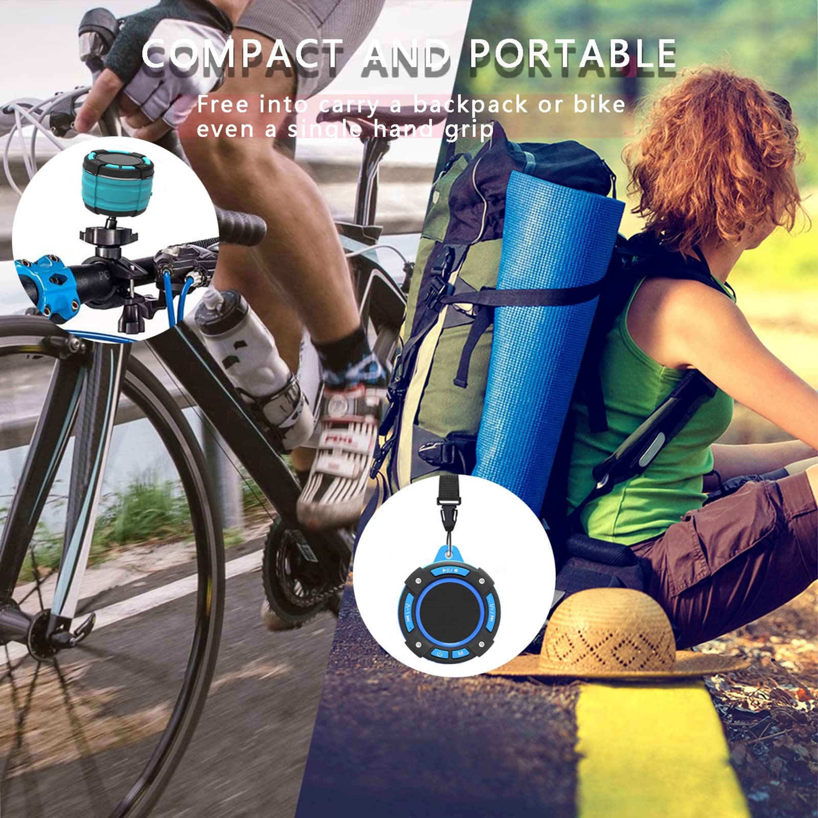 Głośnik prysznicowy Bluetooth, wodoodporne przenośne radia FM Bluetooth IPX7, ze światłem LED, prawdziwe bezprzewodowe stereo dla kajaka, plaży, prezentów dla mężczyzn,Black