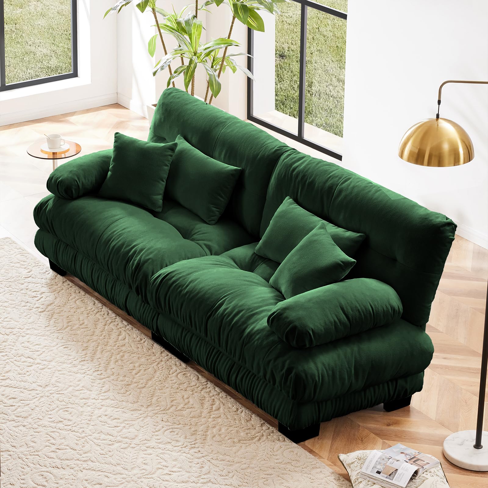 94.4” Oversized Loveseat Sofa, 2 Seater Modular Sectional Sofa, Green Large Sectional Couches for Living Room, Fluffy Chenille Fabric Cloud Couch with