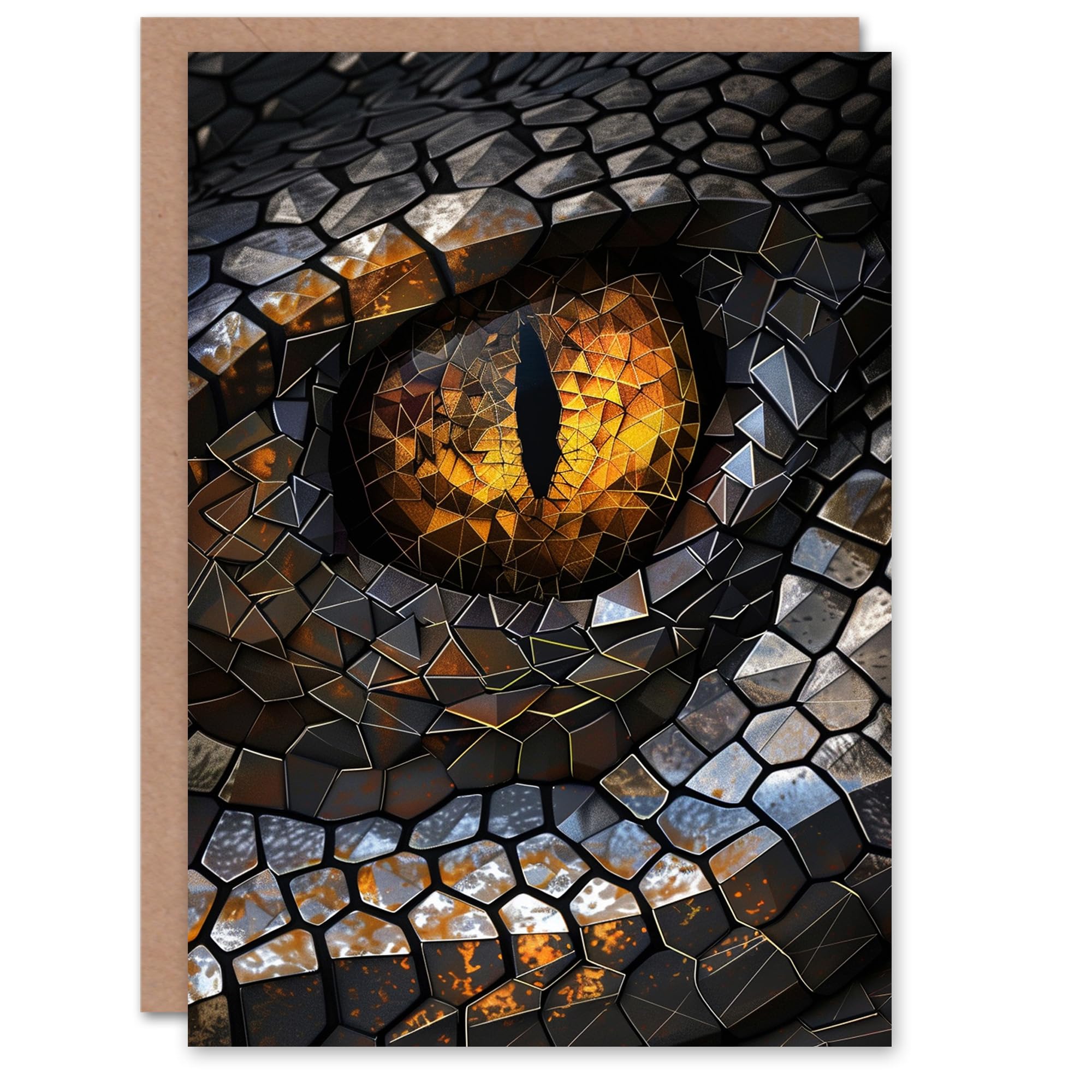 Artery8 Geometric Polygonal Snake Reptile Eye Close Up Blank For Him Or Her Art Birthday Card