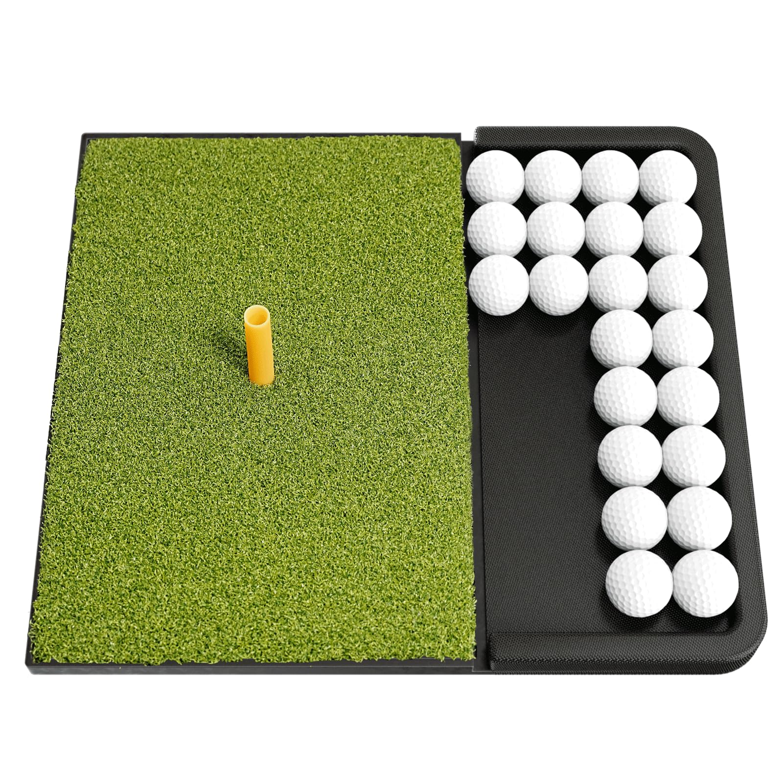 Golf Abschlagmatte mit Ballablage – Trainingsmatte für Garten, Balkon & Driving Range, rutschfest mit Gummi-Tee für Driver, Eisen & Chippen