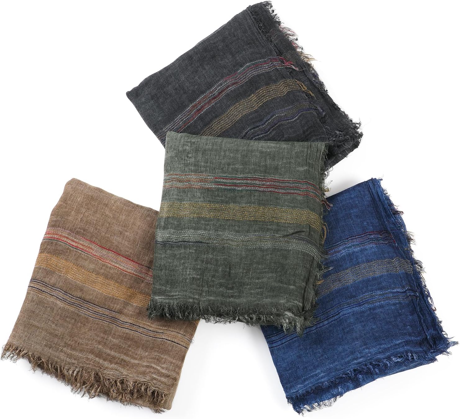 Unisex Striped Men Scarf Lightweight Cotton and linen Large Scarves Winter Warm Scarfs for Women - Image 4