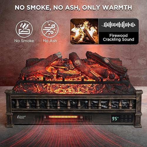 Miniatura 3 de TURBRO Eternal Flame - Calentador eléctrico de cuarzo infrarrojo WiFi de 26 pulgadas con sonido crujiente, troncos de madera de limón realistas,