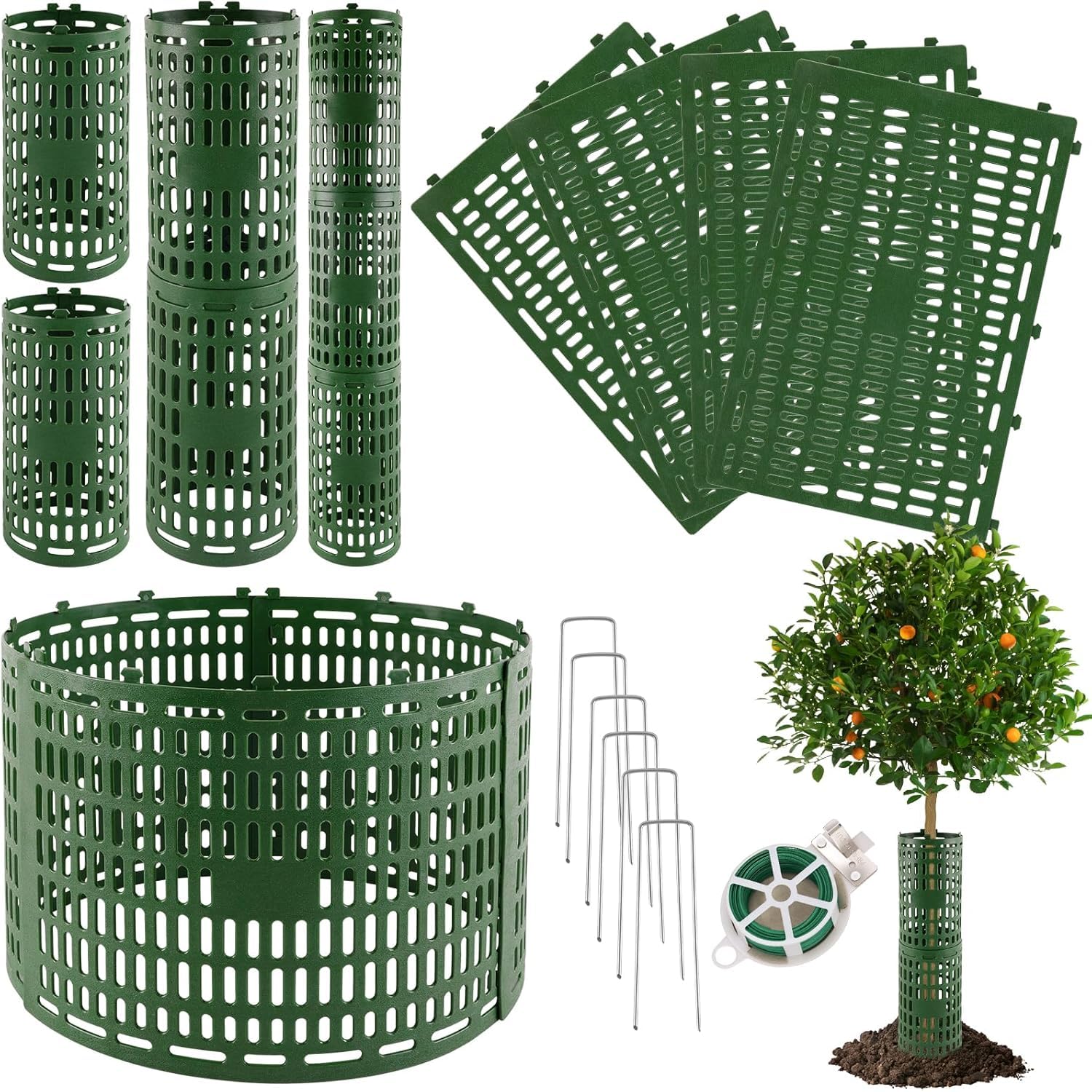 LATERN 8Pcs Plant Trunk Protectors, 30CM x 20CM Weather-Proof Plastic Tree Guard Expandable Nursery Mesh Tree Bark Protector with Built-In Locking Hooks for Stacking - with 8Pcs U-Staples
