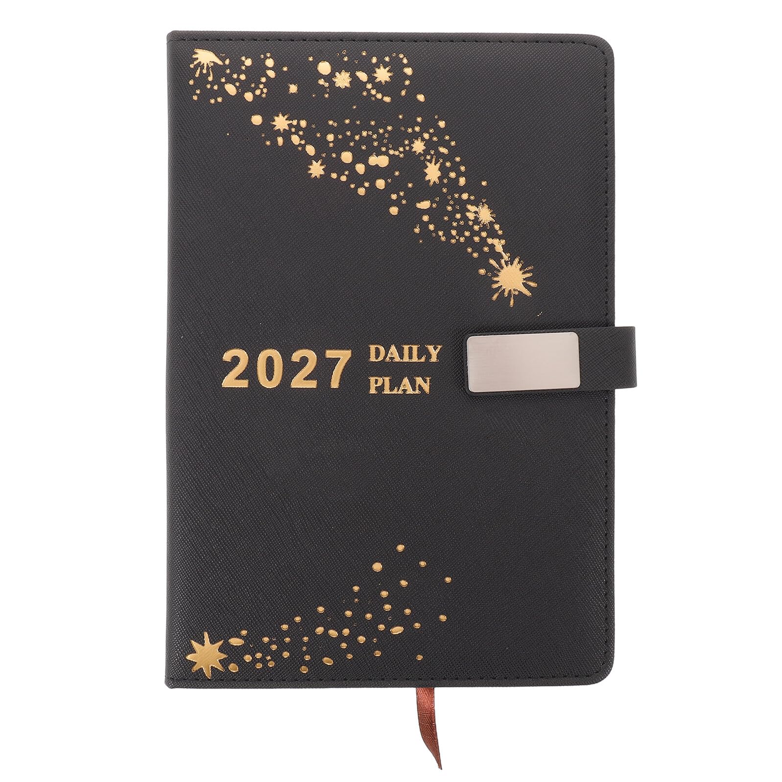Agenda 2027 in Carta Spessa Copertina in Pu e Metallo, Pianificatore Annuale Nero per Lavoro e Riunioni di Studenti e Professionisti