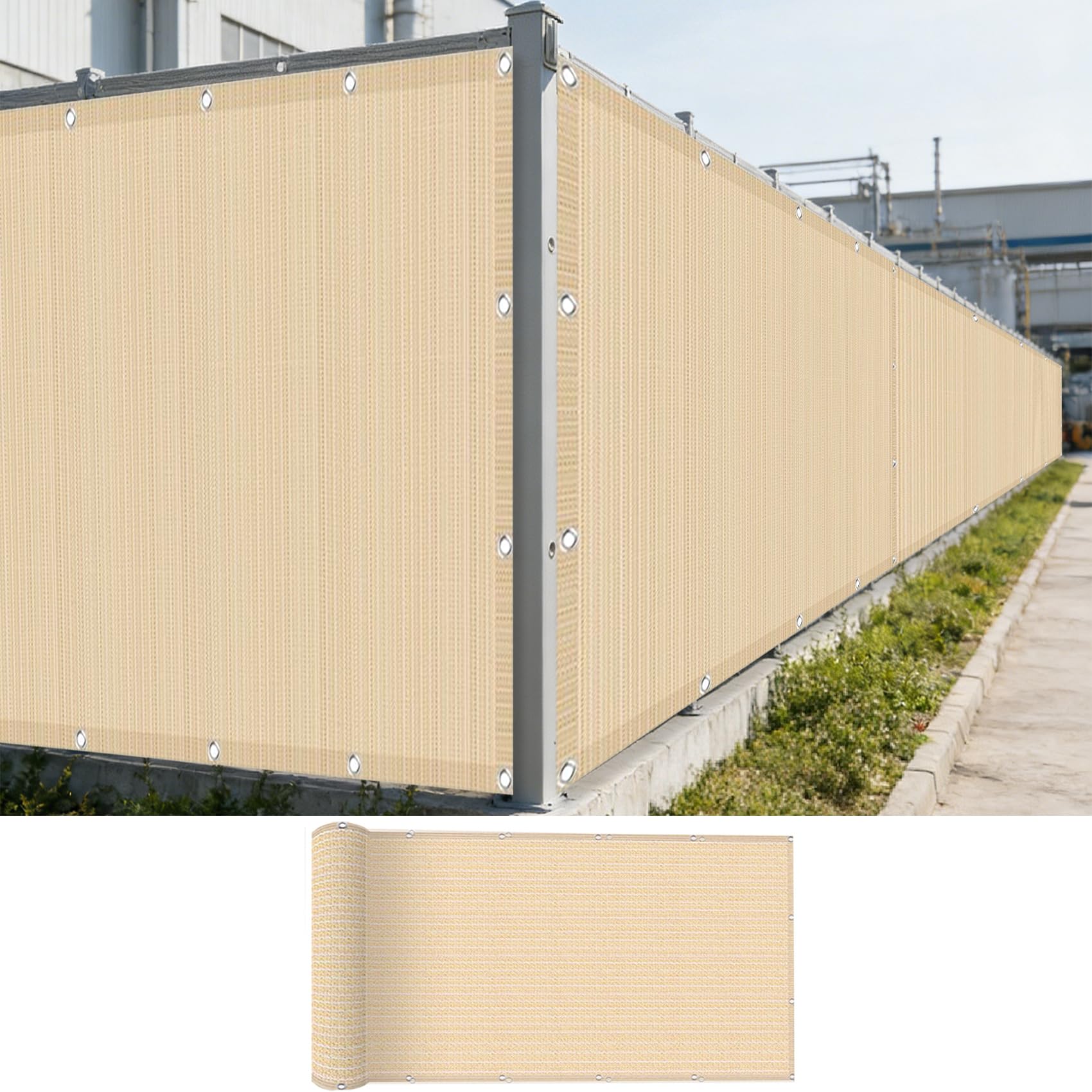 Siatka Zacieniająca 0.7 x 8 m HDPE 220 G M² Bez Wiercenia, Nieprzejrzysta, Odporna Na Uv, Odporna Na Rozdarcie, Ogrodzenie Ogrodowe Z Oczkami I Linką Do Ogrodu Patio, Kolor kremowy