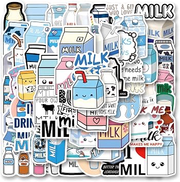 62pcs Milk Stickers Pack, Aesthetic Vinyl Waterproof Sticker Decals for Water Bottle,Laptop,Phone,Skateboard,Scrapbooking,Bumper for Party Supply Decor Favor...