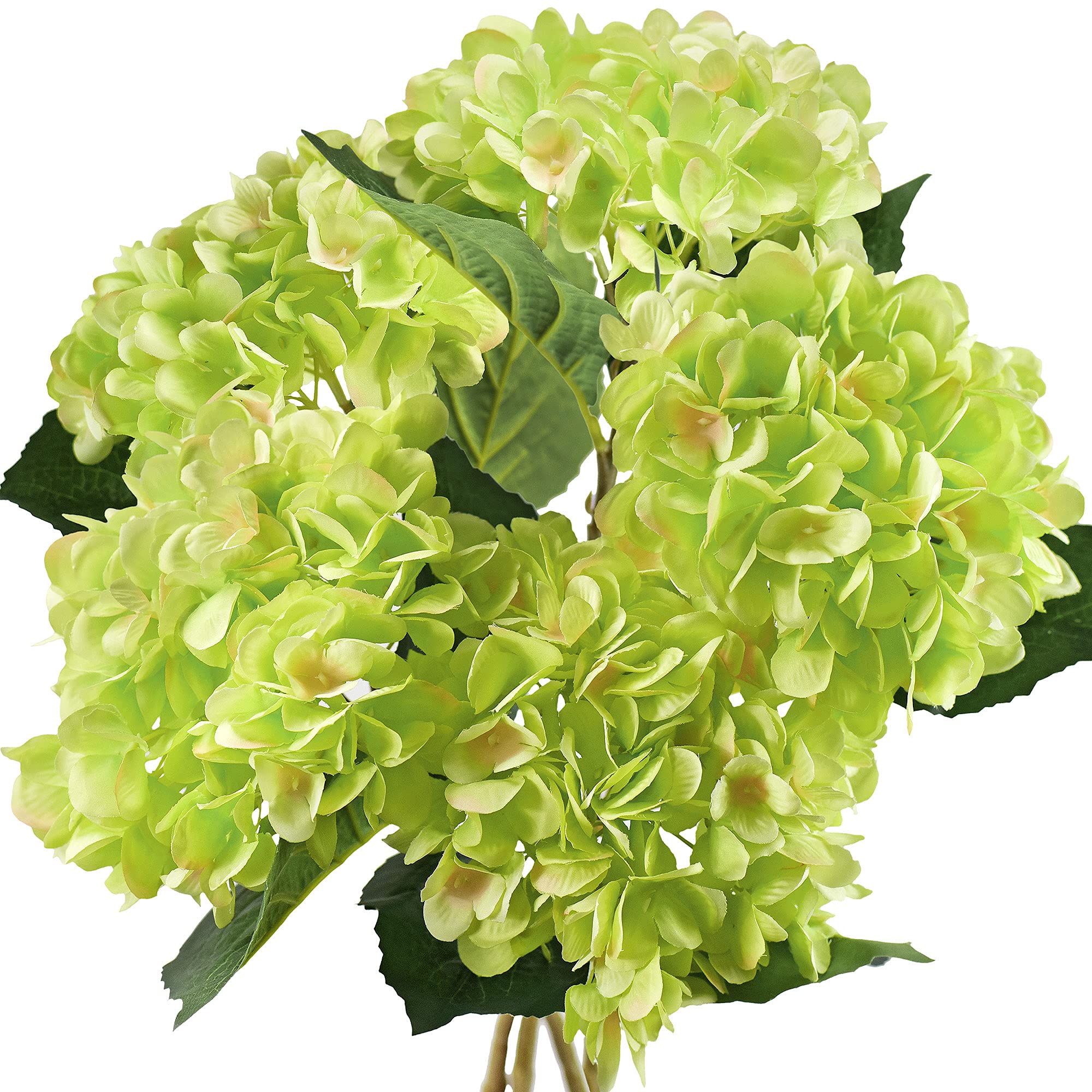 Fiveseasonstuff Green 5 Stems Silk Artificial Hydrangea Flowers, ‘’Life-Size’’ Bouquet, Floral Arrangement, Floral Arrangement Decoration 47Cm