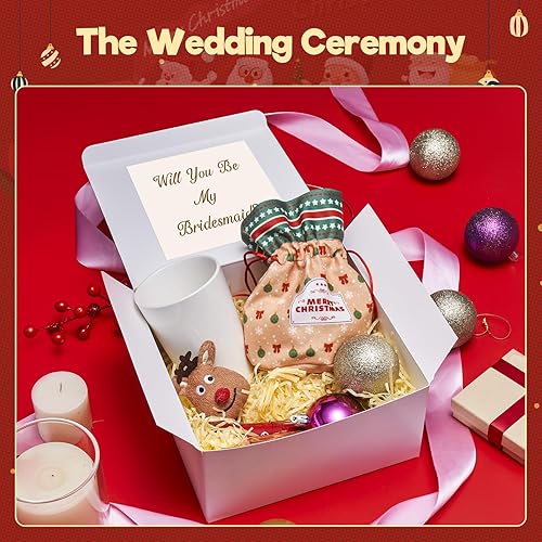 Miniatura 5 de MESHA Caja de regalo blanca de 8 x 8 x 4 cajas de regalo con tapas 10 piezas caja de propuesta para dama de honor propuesta de padrinos de boda