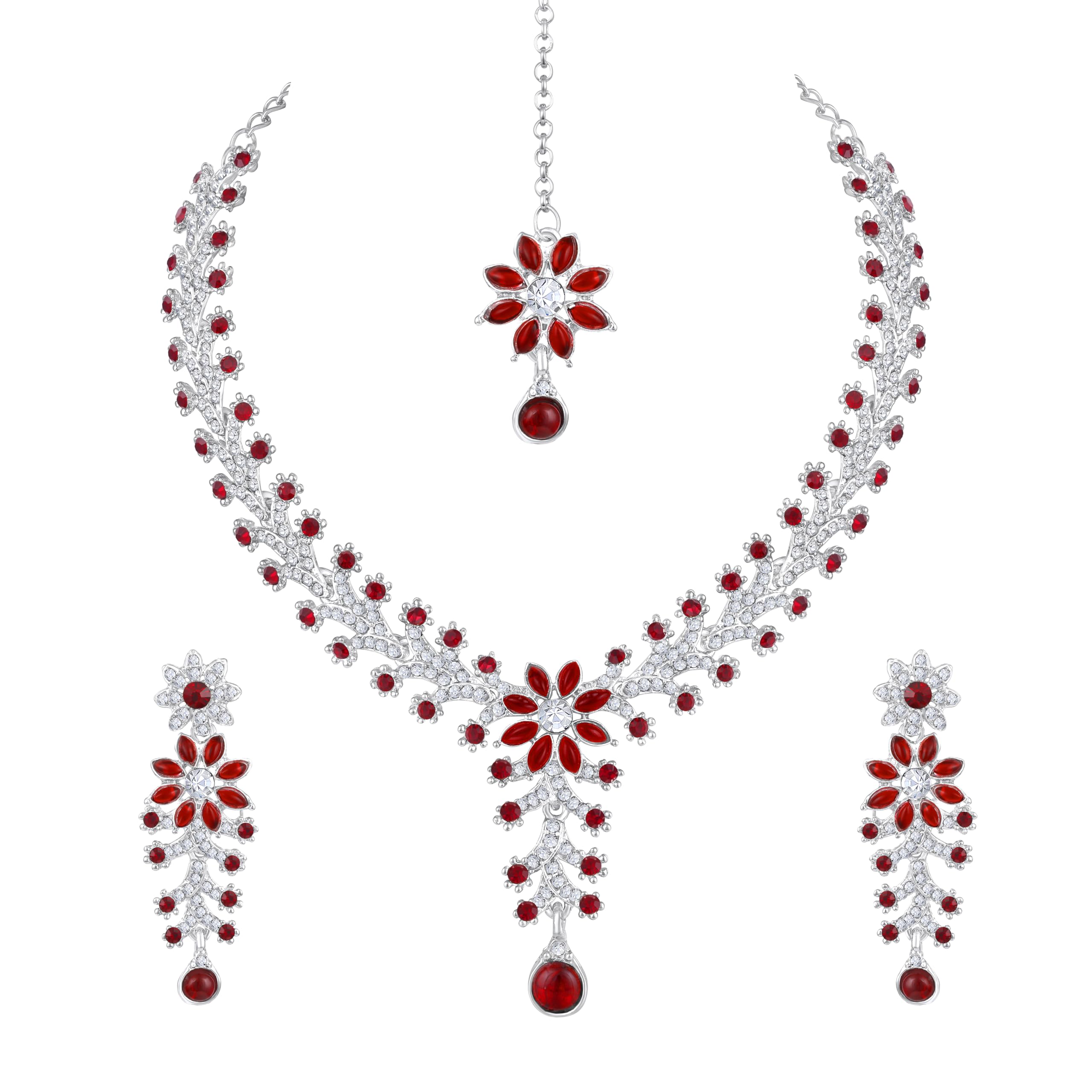 Atasi InternationalDiamond Necklace Jewellery Set for Women with Earrings and Maang Tikka for Wedding, Party, Engagements & Festivals