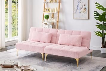 ERYE Teddy Upholstered Tufted Futon Sofa Bed,3-in-1 Armless Loveseat Convertible Sleeper Couch Bed,2-Seaters Sofa Couches for Living Room Bedrrom