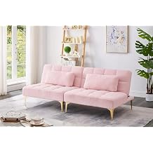 ERYE Teddy Upholstered Tufted Futon Sofa Bed,3-in-1 Armless Loveseat Convertible Sleeper Couch Bed,2-Seaters Sofa Couches for Living Room Bedrrom