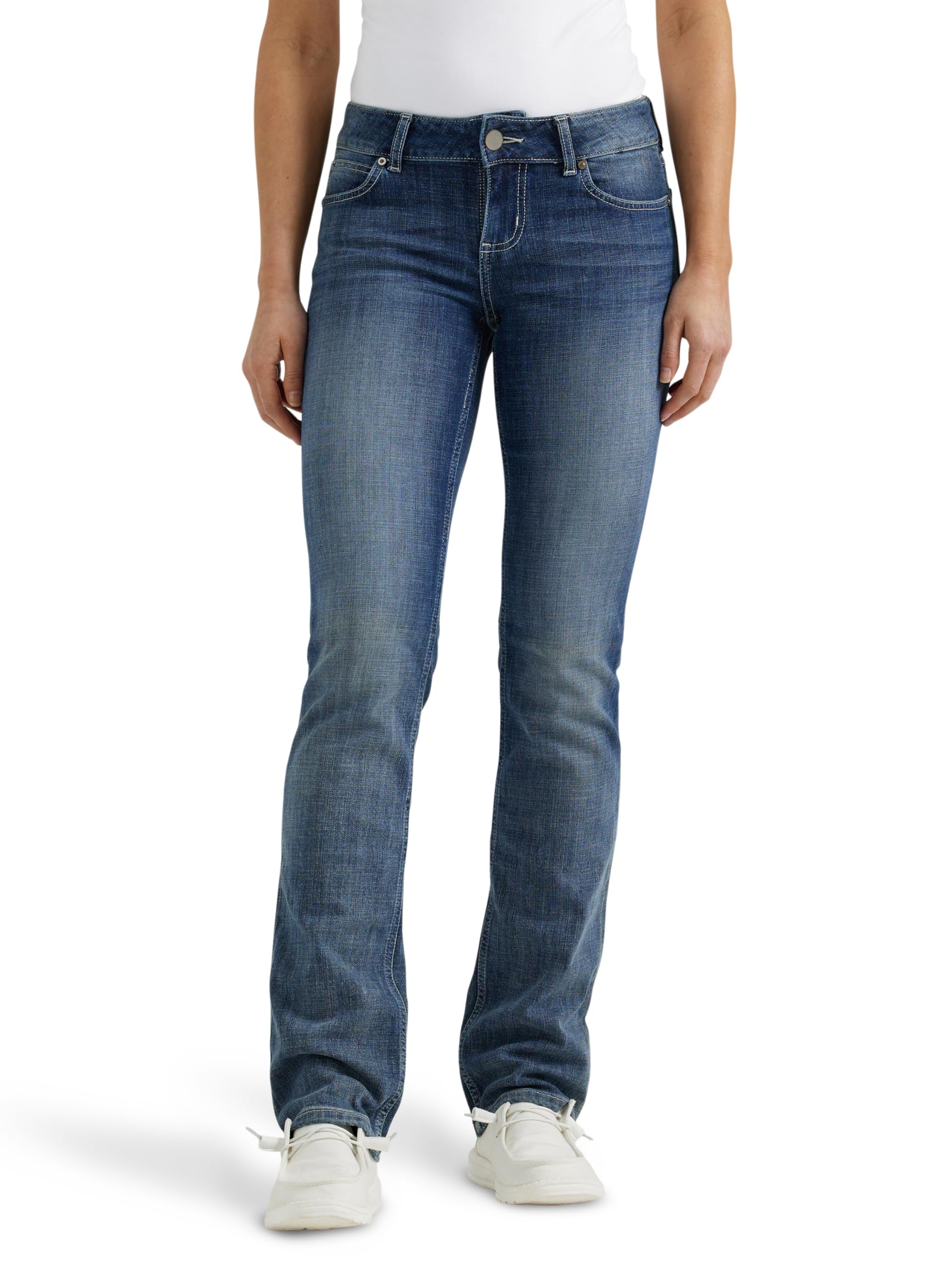 Wrangler Women's Western Mid Rise Stretch Straight Leg Jean, Dark Indigo, 13W x 34L