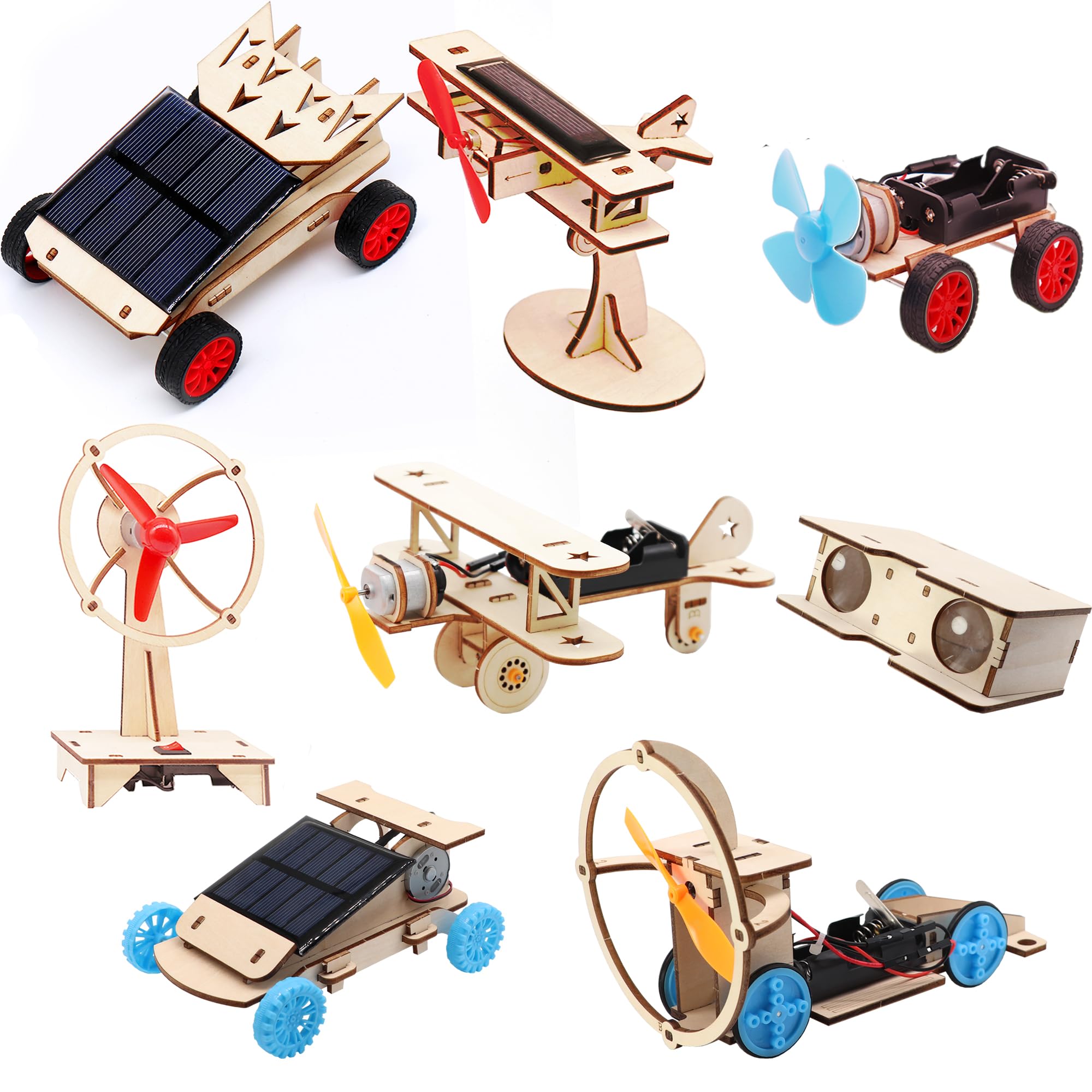 8 Set STEM Kits - Wooden Solar Power Motor Kit for Boys to Build,STEM Electric Projects Engineering Set for Girls