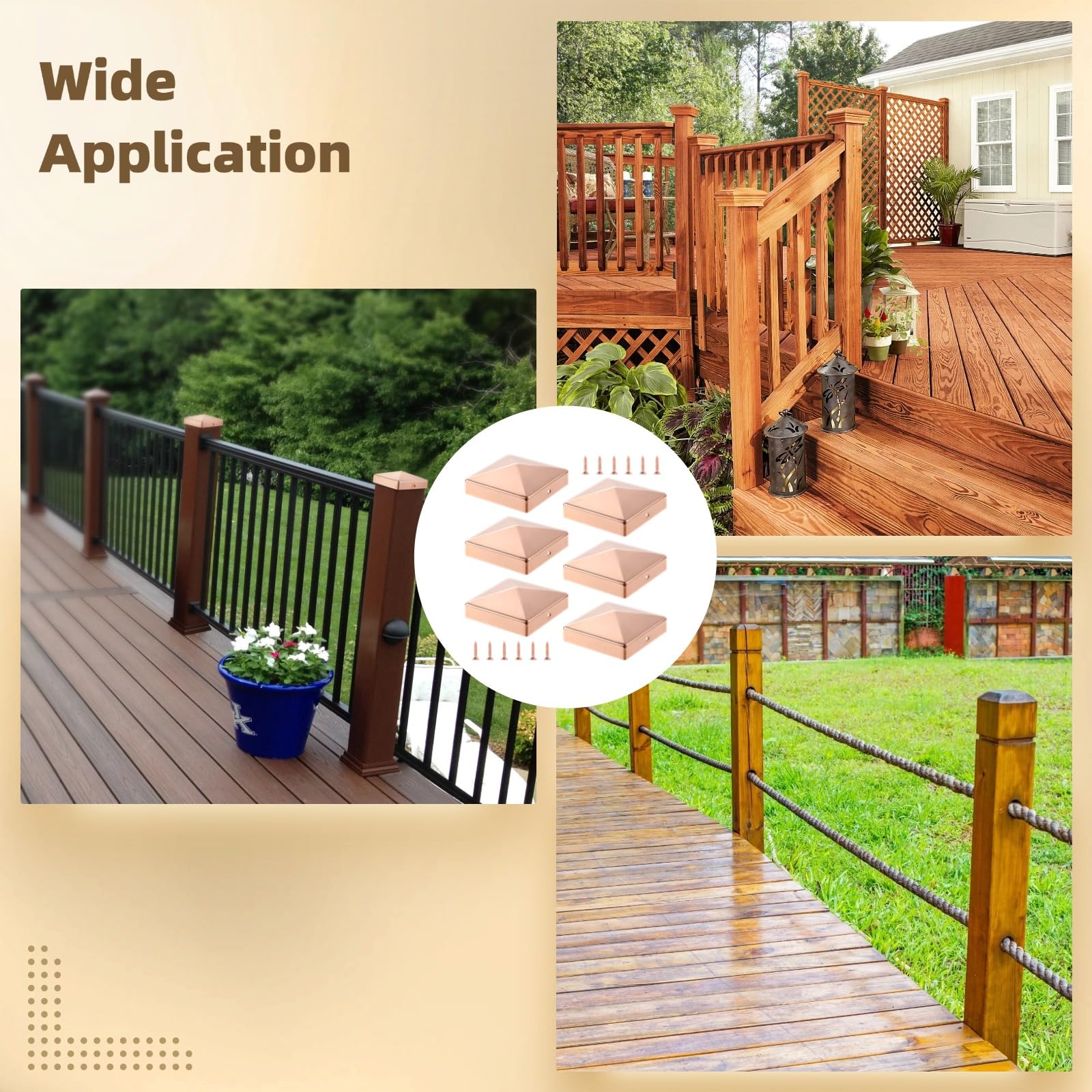 Lot De 8 Capuchons Pyramidaux En Cuivre Pour Poteaux 8,9x8,9 Cm - Avec Vis - Clôture, Terrasse, Boîte Aux Lettres