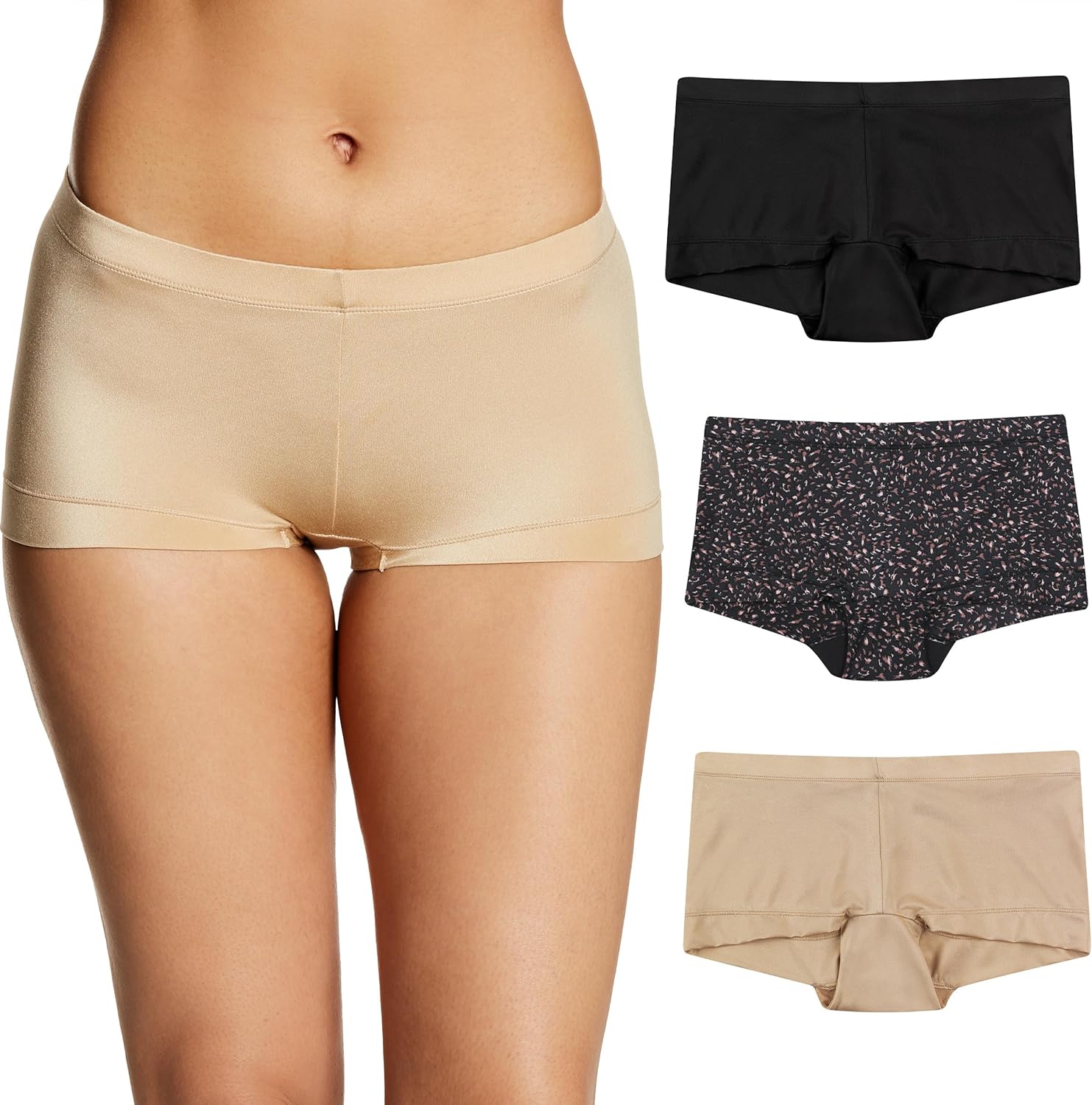 Maidenform Women's Underwear Boy Shorts Pack, 3-Pack, Microfiber Boy short Underwear Women Pack, Coverage Panties for Women